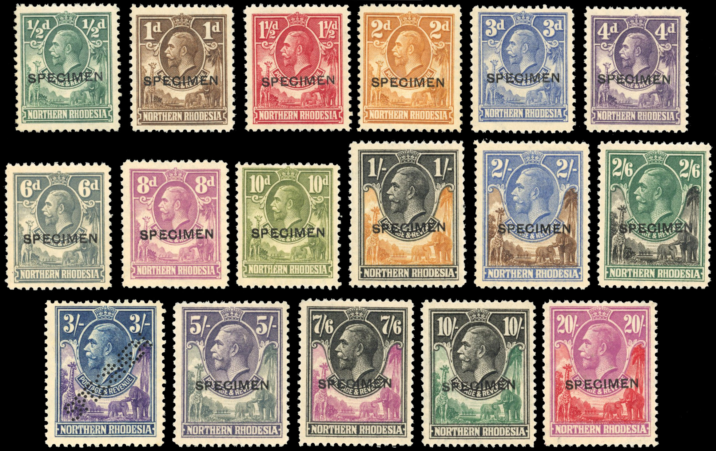 Northern Rhodesia SG 1s-17s 1925-9 Specimen set