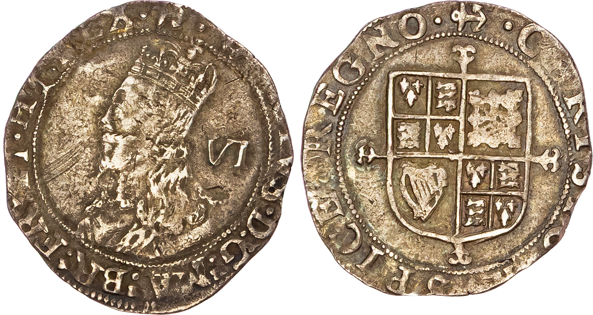 Charles I (1625-1649), AR Sixpence, Group E, type 4.1, Tower mint (under King), mm. anchor (1638-9).