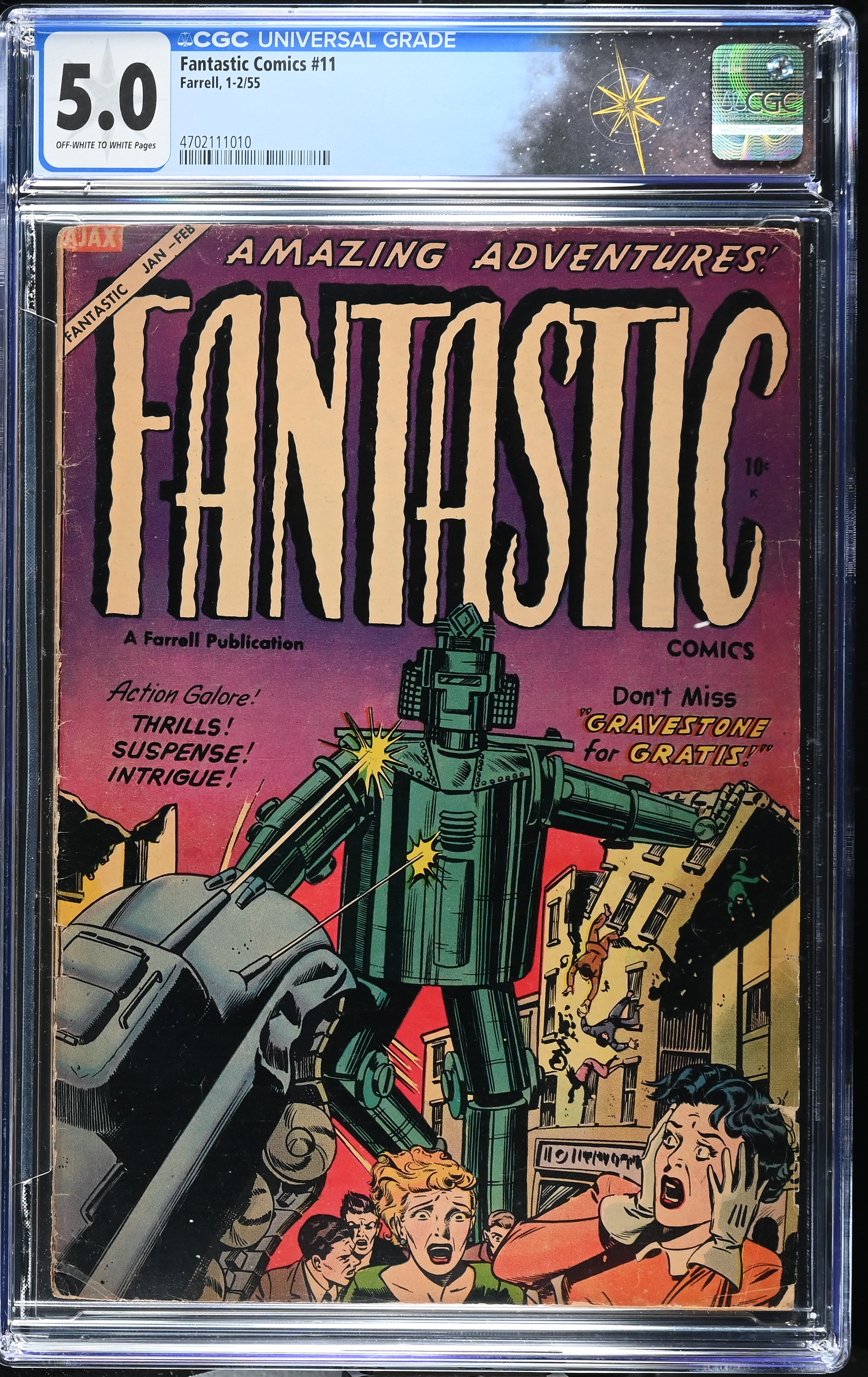 Fantastic Comics #11 CGC 5.0 (Ajax-Farrell Pub, 1954) Off-White to White Pages
