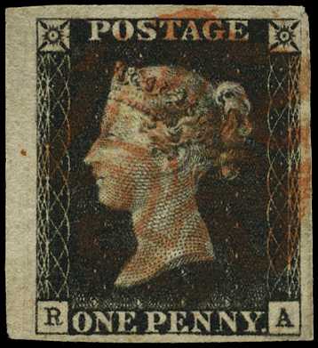 1840 1d black, Plate 1b, (RA), four...