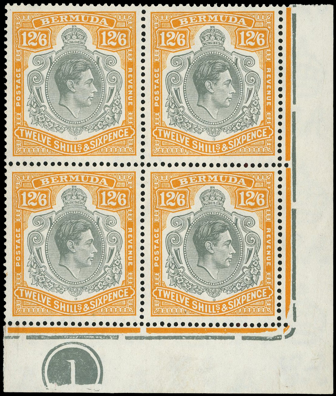 Bermuda SG 120c thin paper Plate block mint