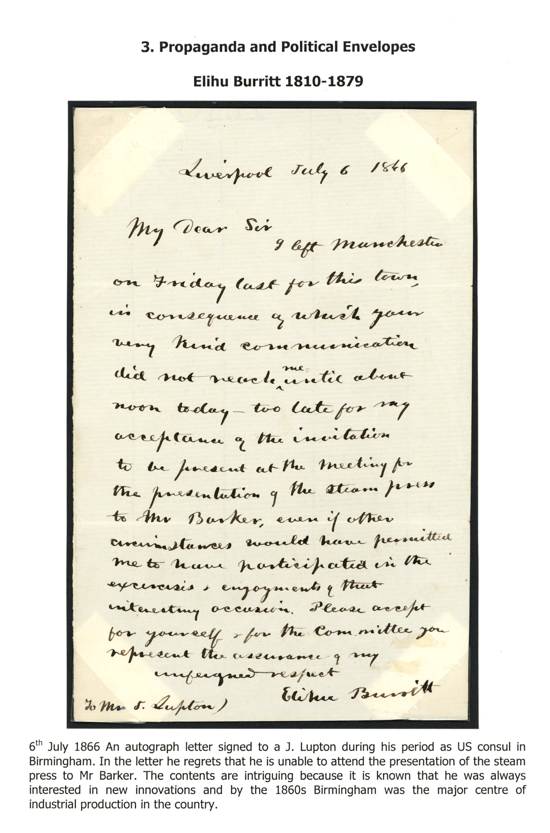 Postal History: ALS by Elihu Burritt...