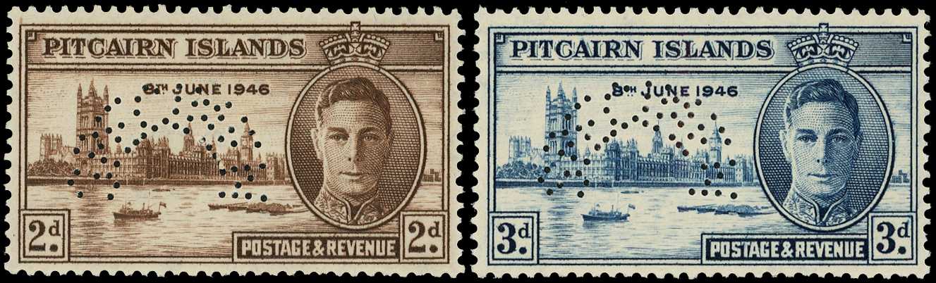 Pitcairn Islands 1946 Victory pair perforated SPECIMEN, SG 9s/10s, Ex Farouk