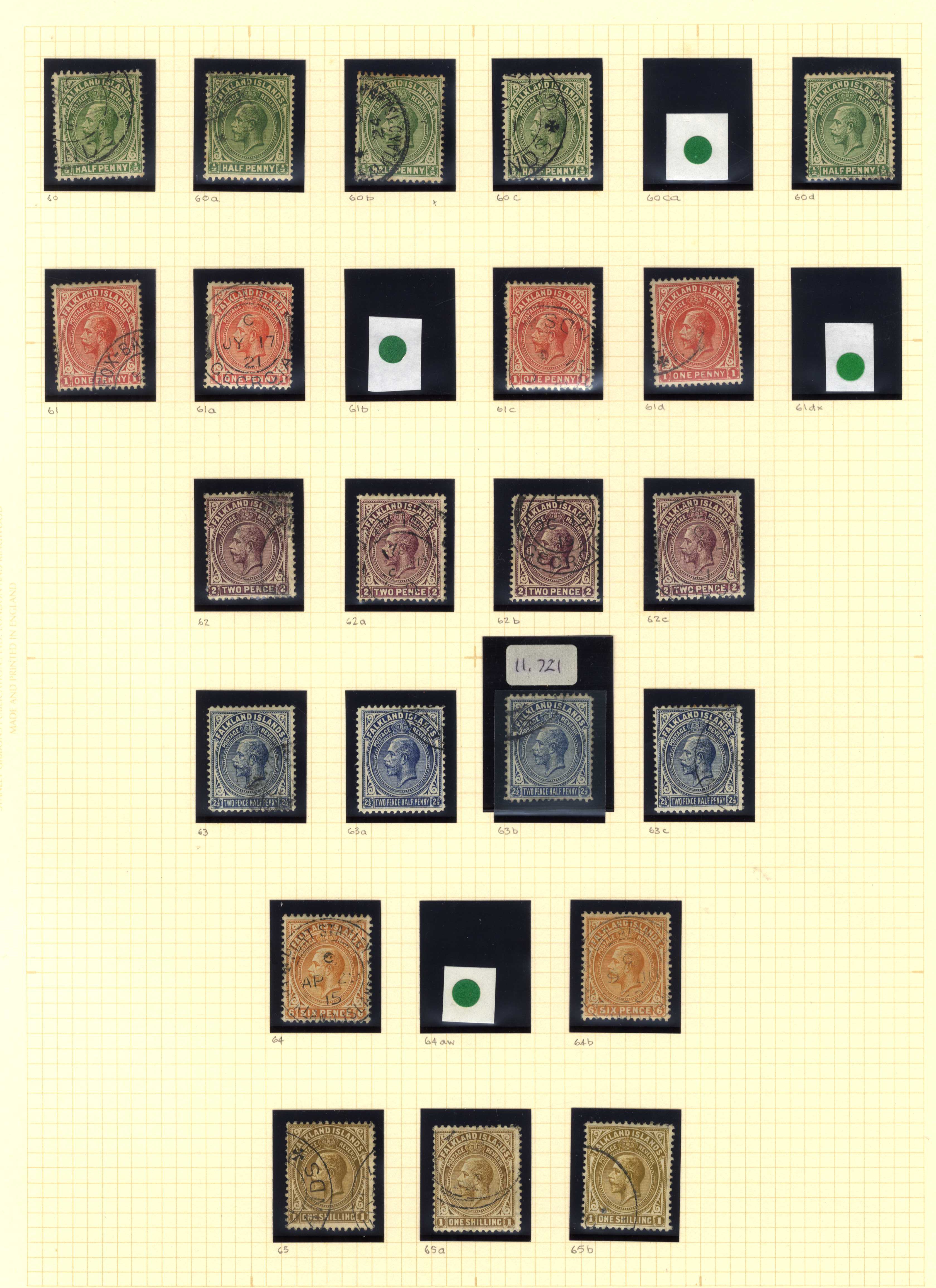 Falkland Islands SG 60-9 1912-20 watermark MCA set plus shades used