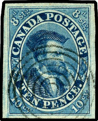 1852-57 imperf 10d blue, thin wove paper, large even margins, cancelled