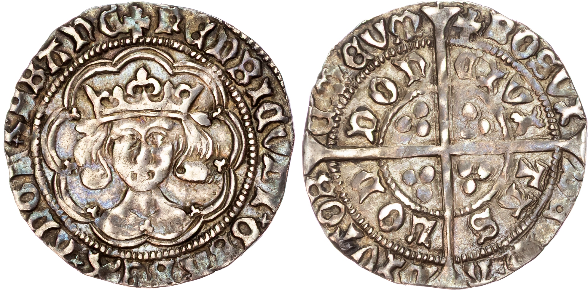 Henry VI (Restored, 1470-1471) Groat, London mint, mintmark restoration cross both sides.