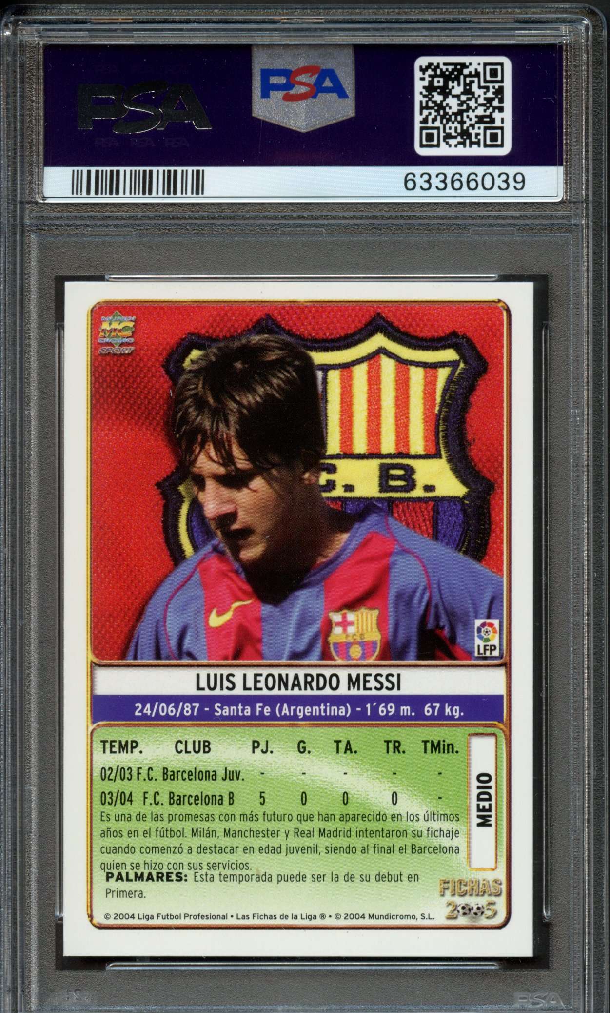 Past auction: PSA 9 2004 Lionel Messi ROOKIE Mundi Cromo Liga | 26 