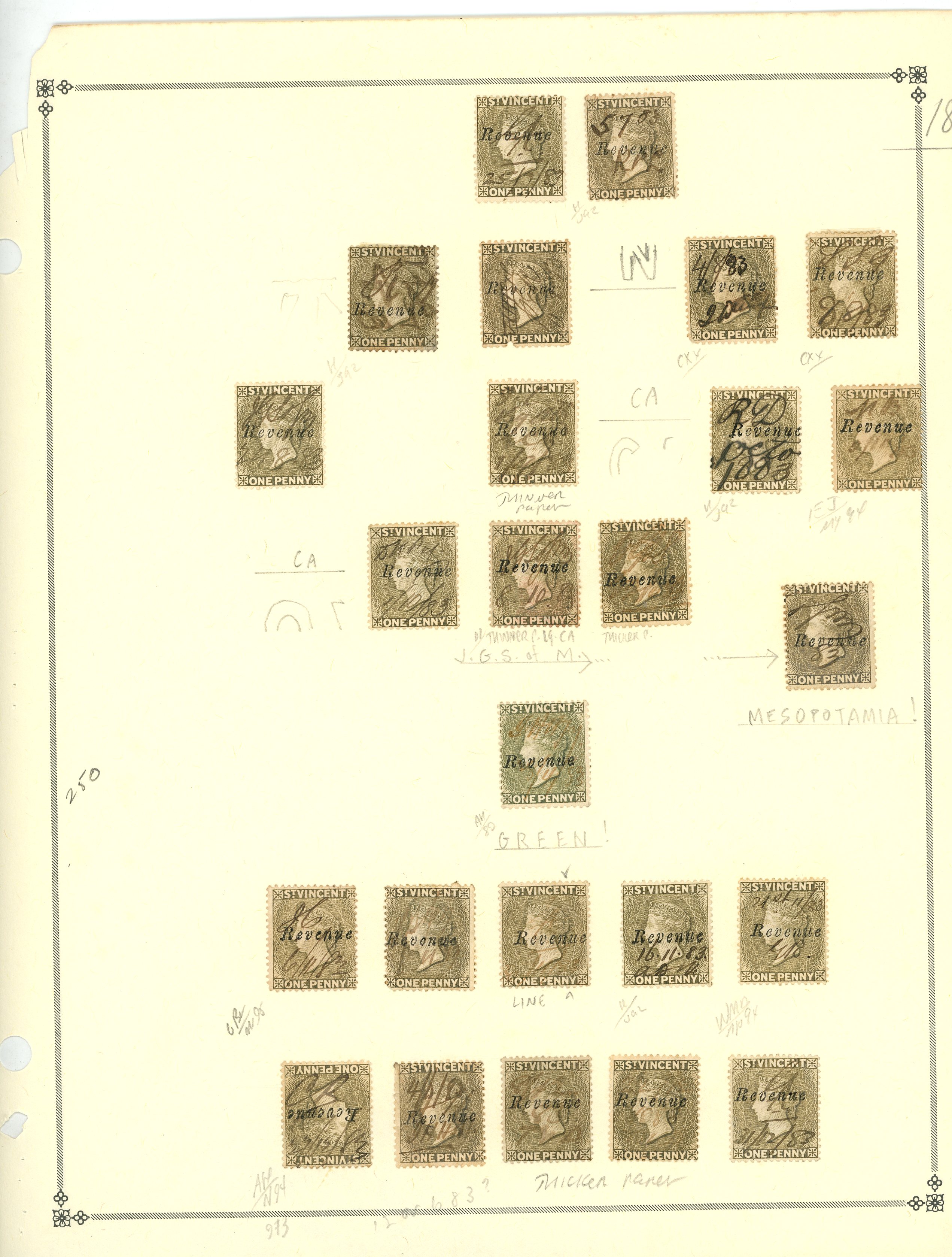 St Vincent study collection of printings, shades and cancellations