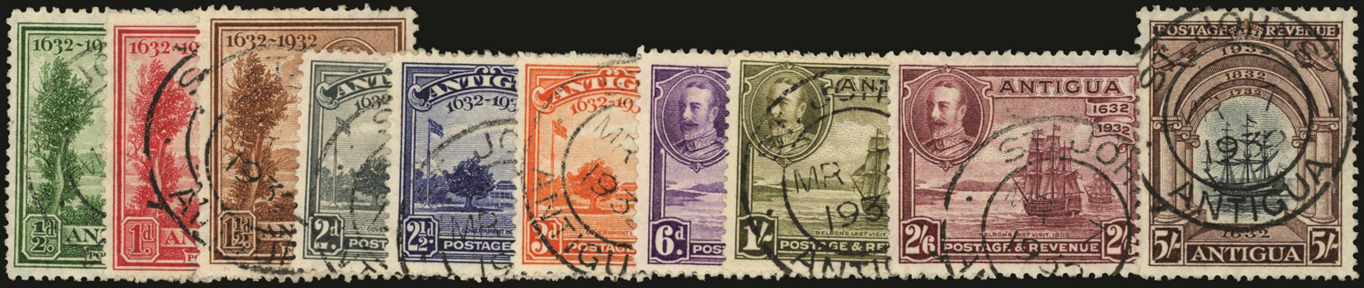 ANTIGUA SG 81/90 1932 TERCENTENARY SET OF 10 TO 5s USED