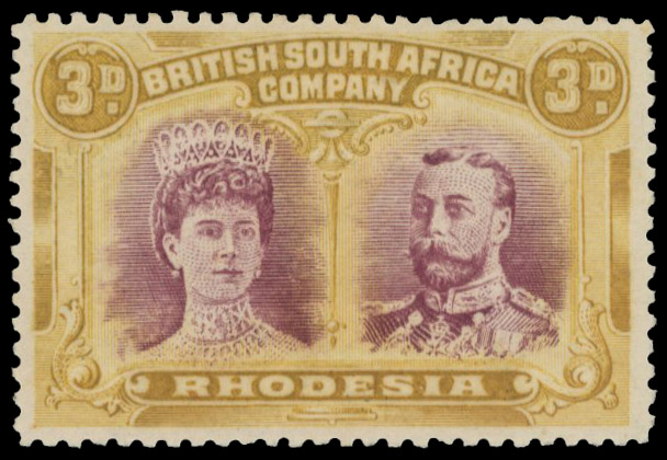 3d magenta and ochre SG 136, position 26 King's button flaw mint