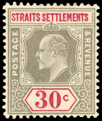 Malaya Straits Settlements SG 134a 1904 30c damaged frame and crown mint