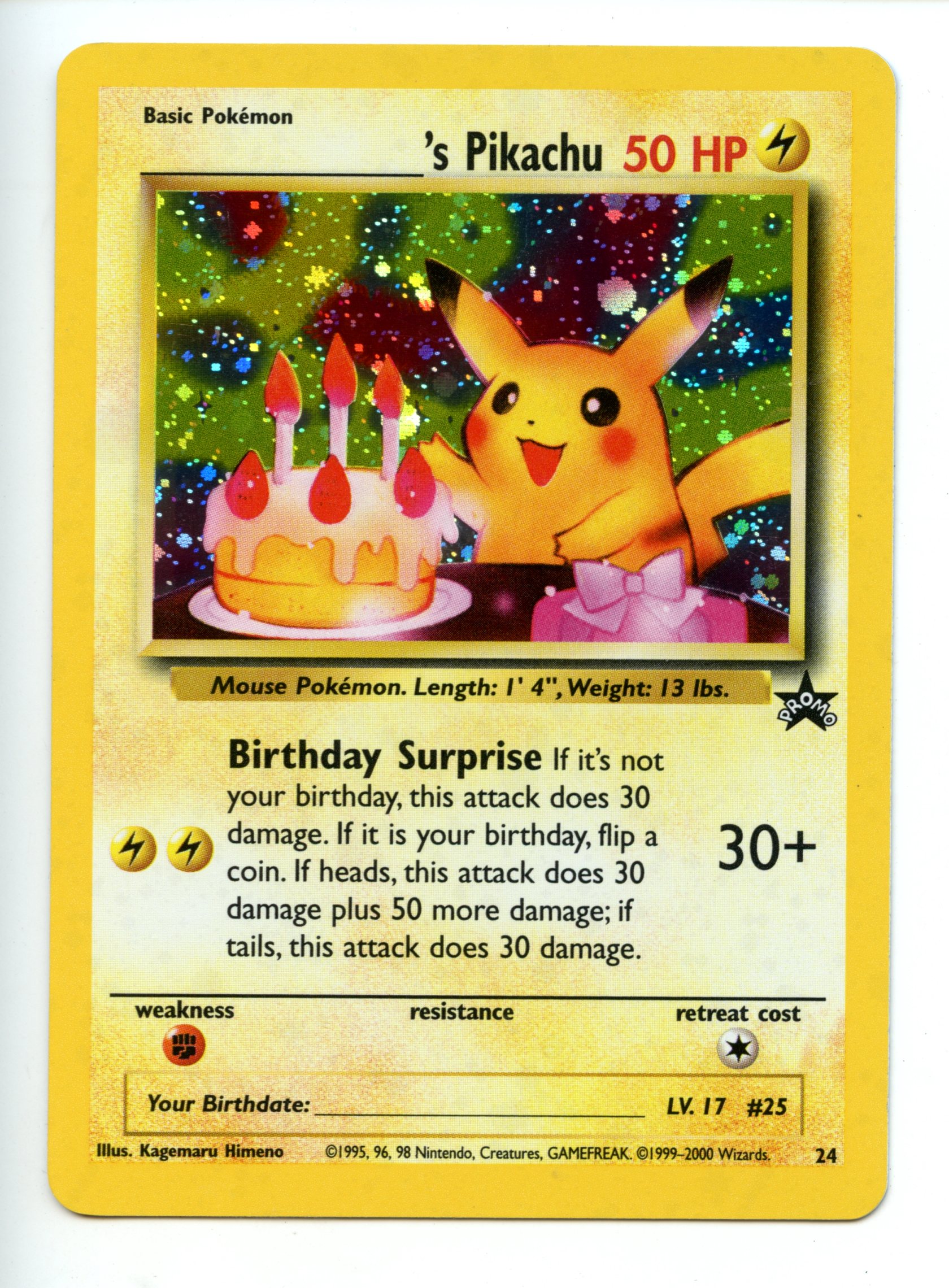 Pokemon TCG  - _____'s Pikachu (Birthday Pikachu) HOLO - Black Star Promo - Near Mint