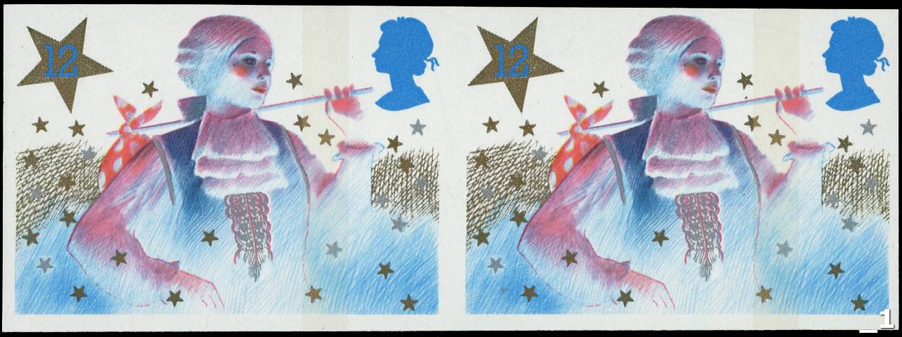 1985 12p Christmas imperforate horizontal pair.