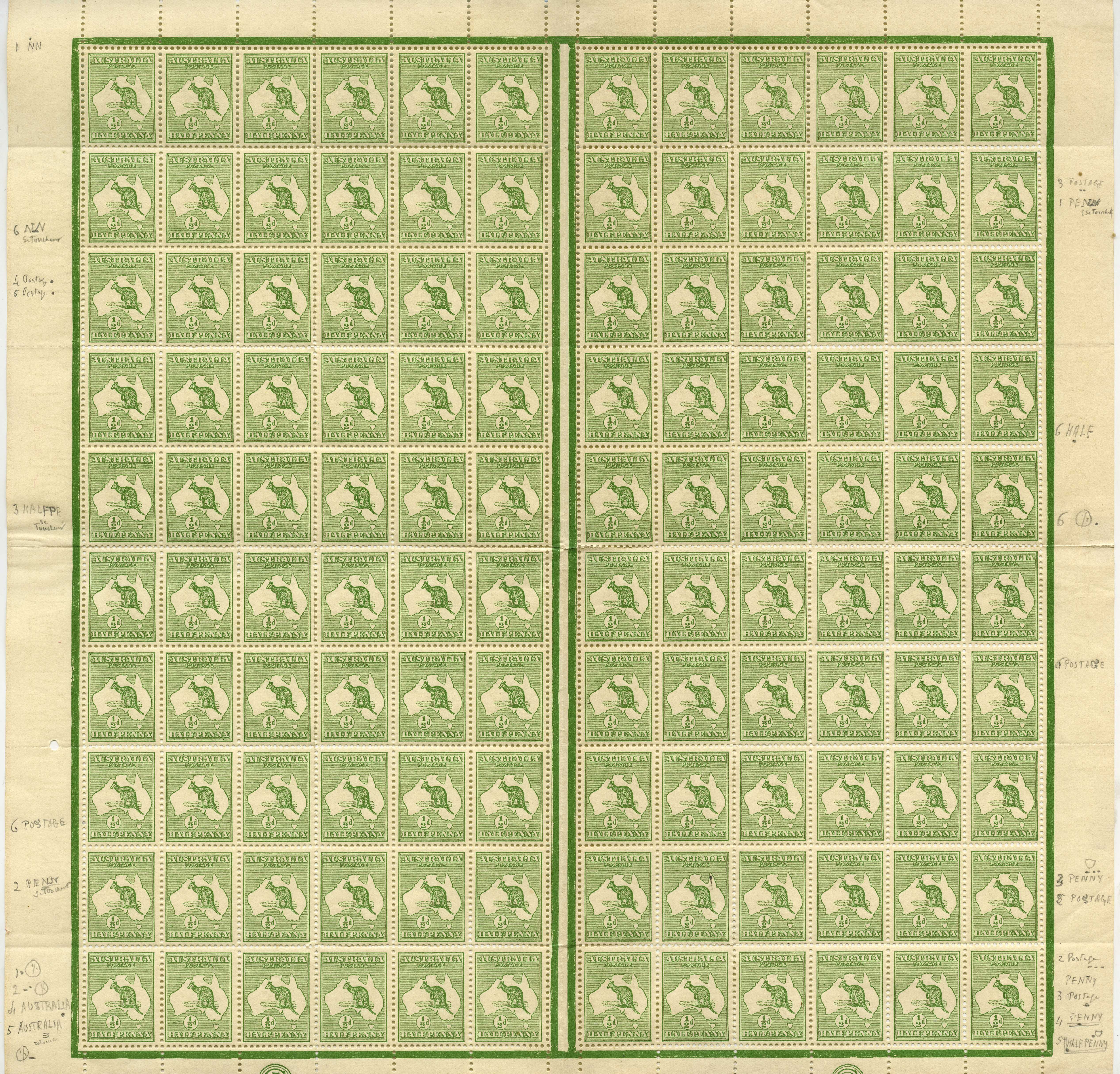 1913 ½d green (Die 1) in complete sheet of...