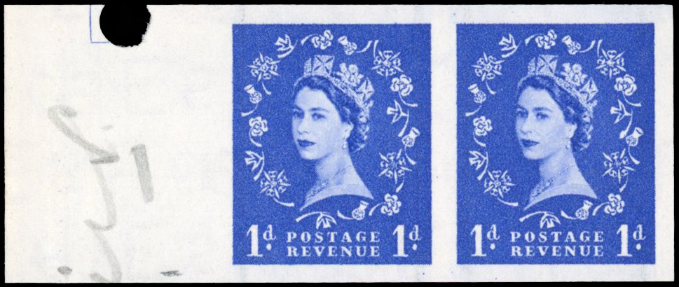 Great Britain SG 562var 1d Wilding imprimatur pair