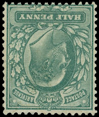 1902-10 De La Rue ½d blue-green, variety 'WATERMARK INVERTED', unmounted og