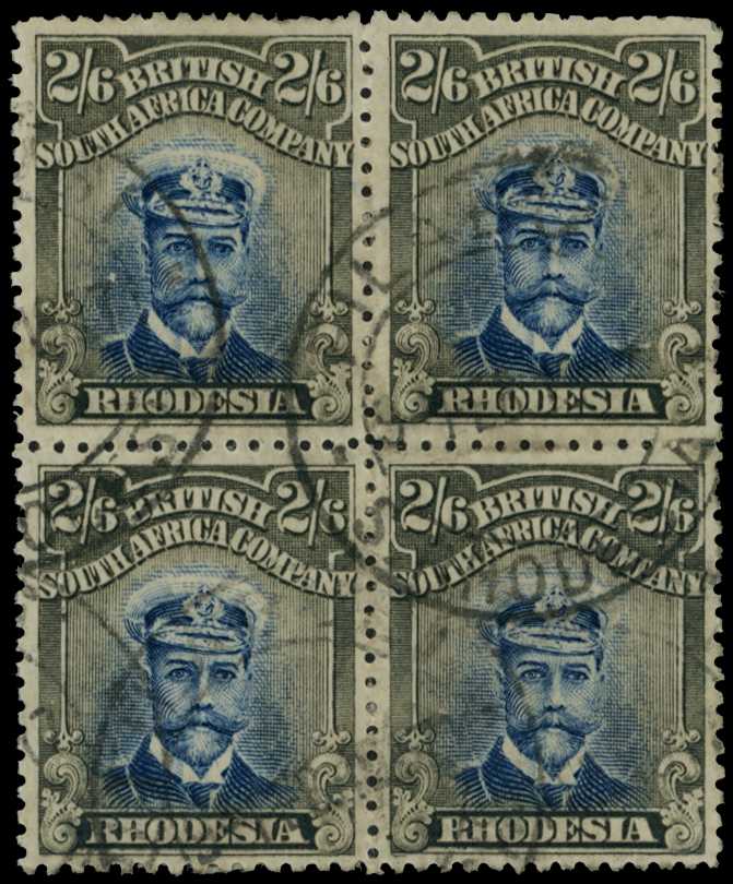 1913-7 2/6d Head Die II, perf 14. Used block...