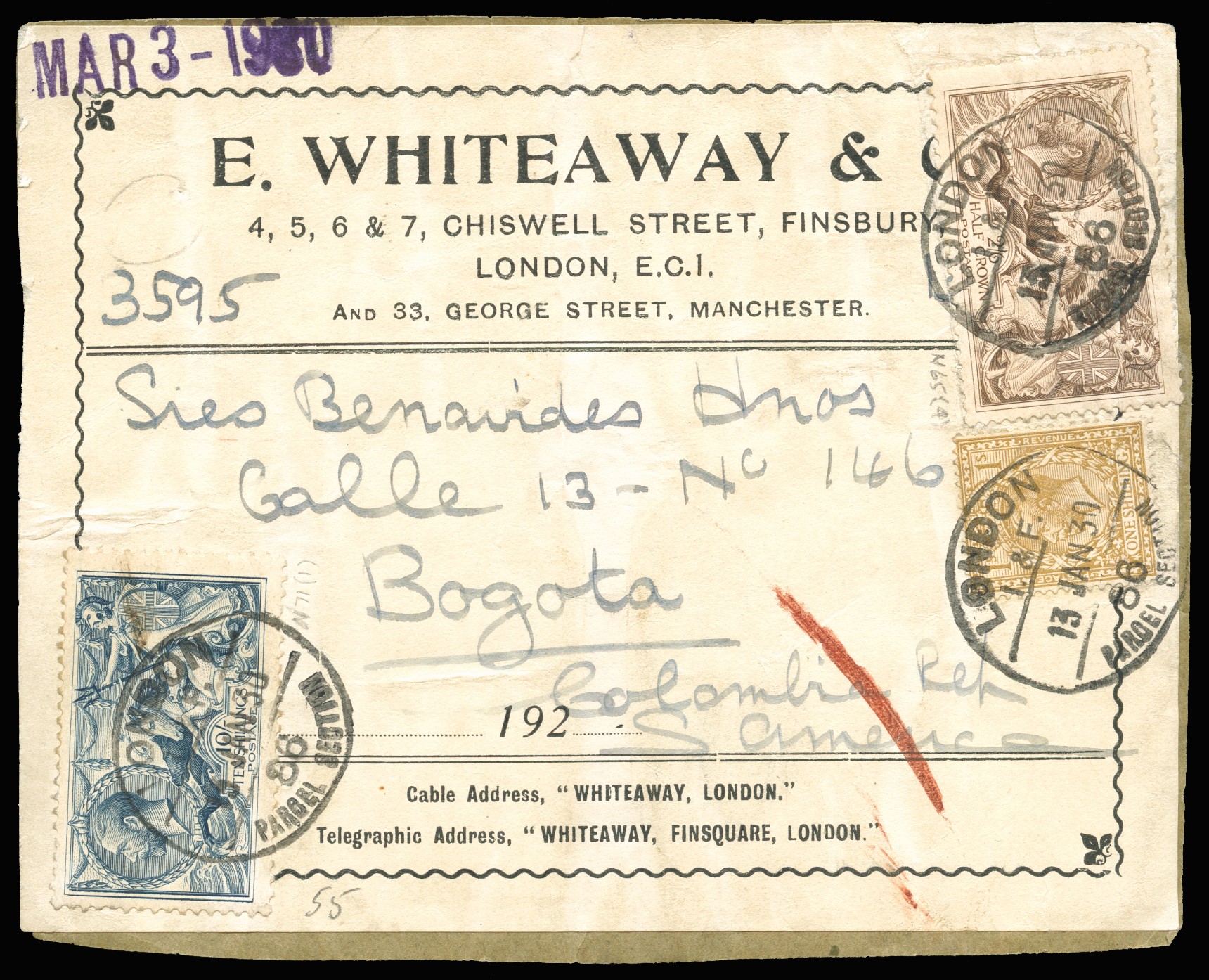 1918 2s6d Pale brown & 10s Blackish-blue "Steel...