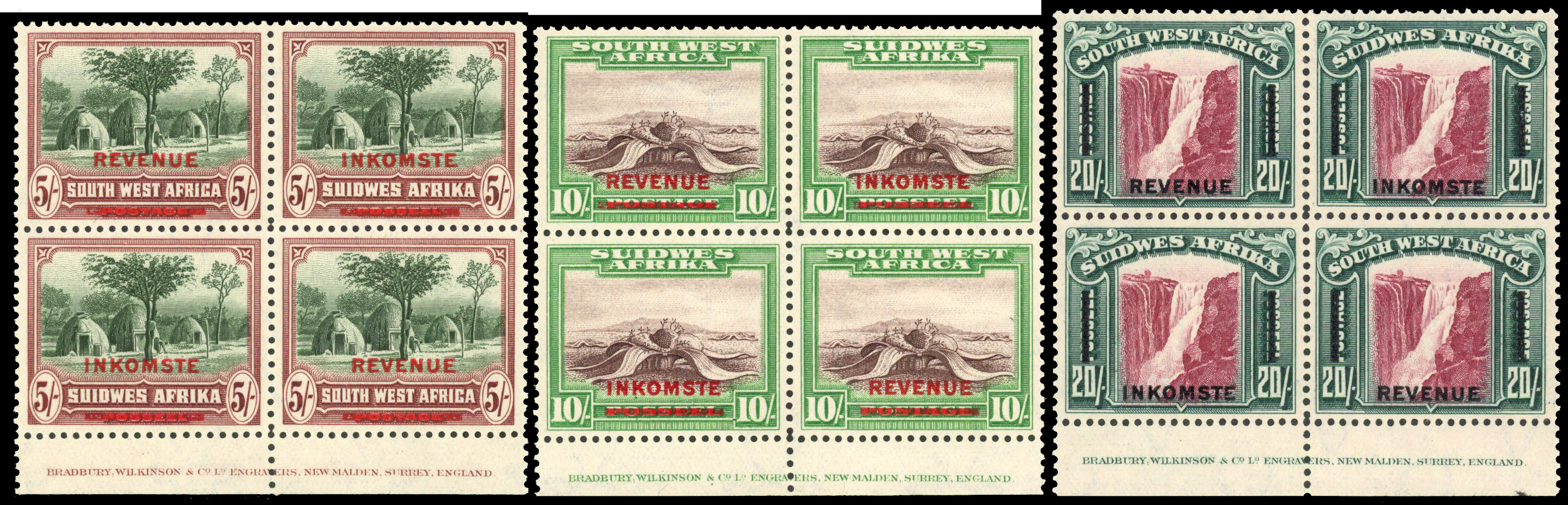 South West Africa 1931 revenue issue imprint blocks