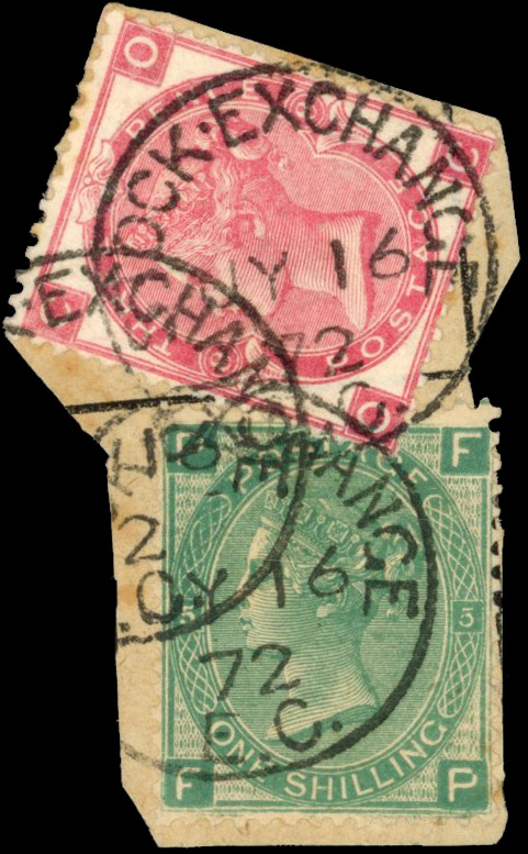 Great Britain 1872 Stock Exchange Forgery, Pl. 5 (FP) with impossible lettering on piece
