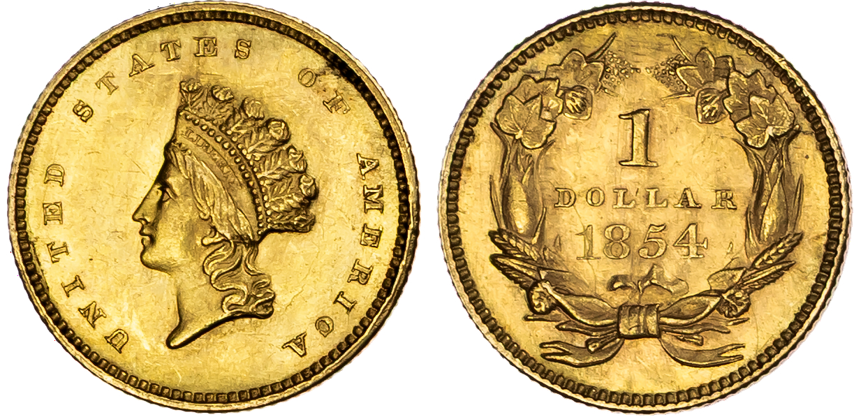 USA, Indian Princess, gold Dollar, 1854