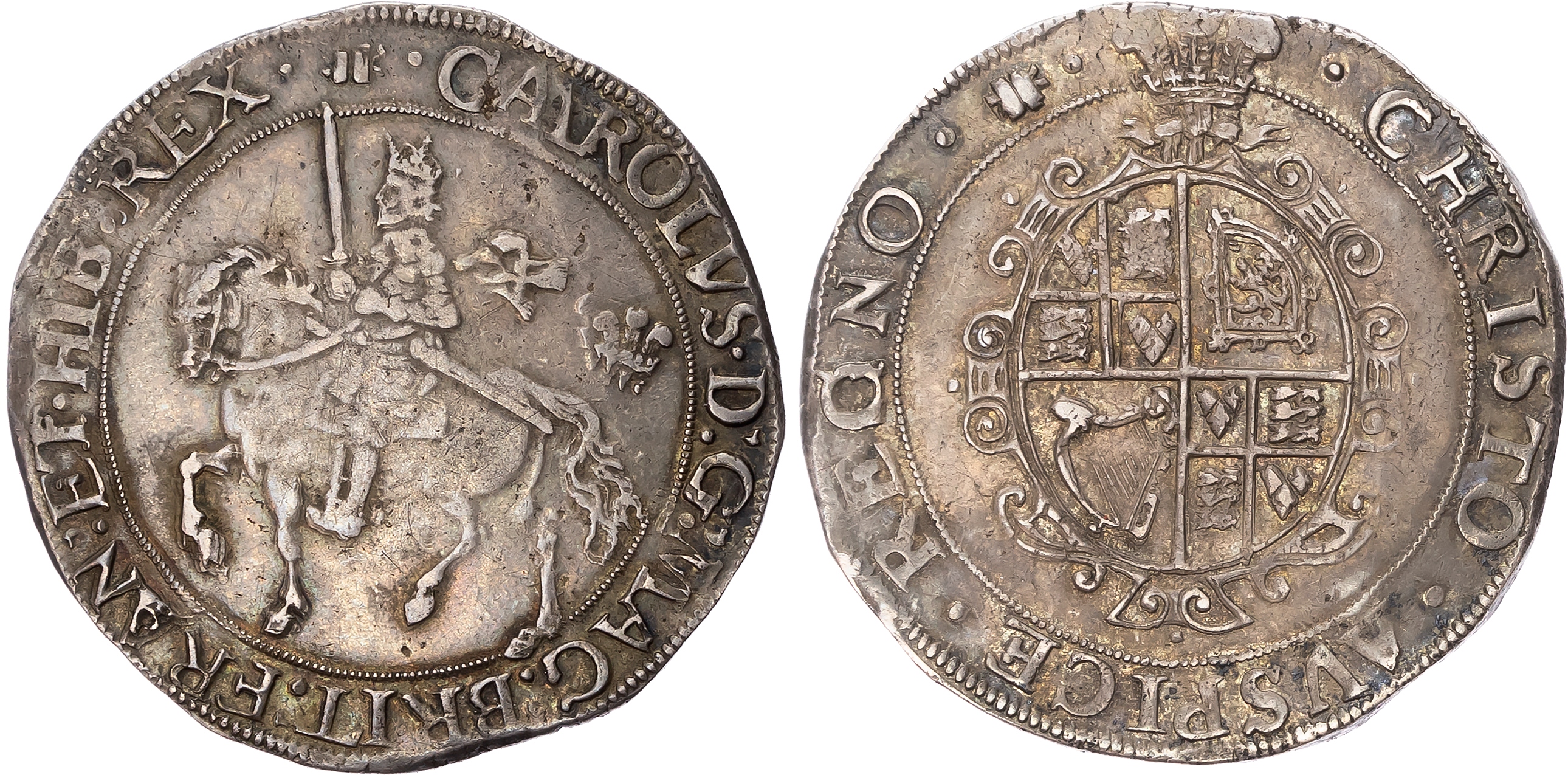 Charles I (1625-1649), AR Halfcrown, Aberystwyth mint, mm: open book., struck 1638/9-1642. Charles on horseback left, ho…