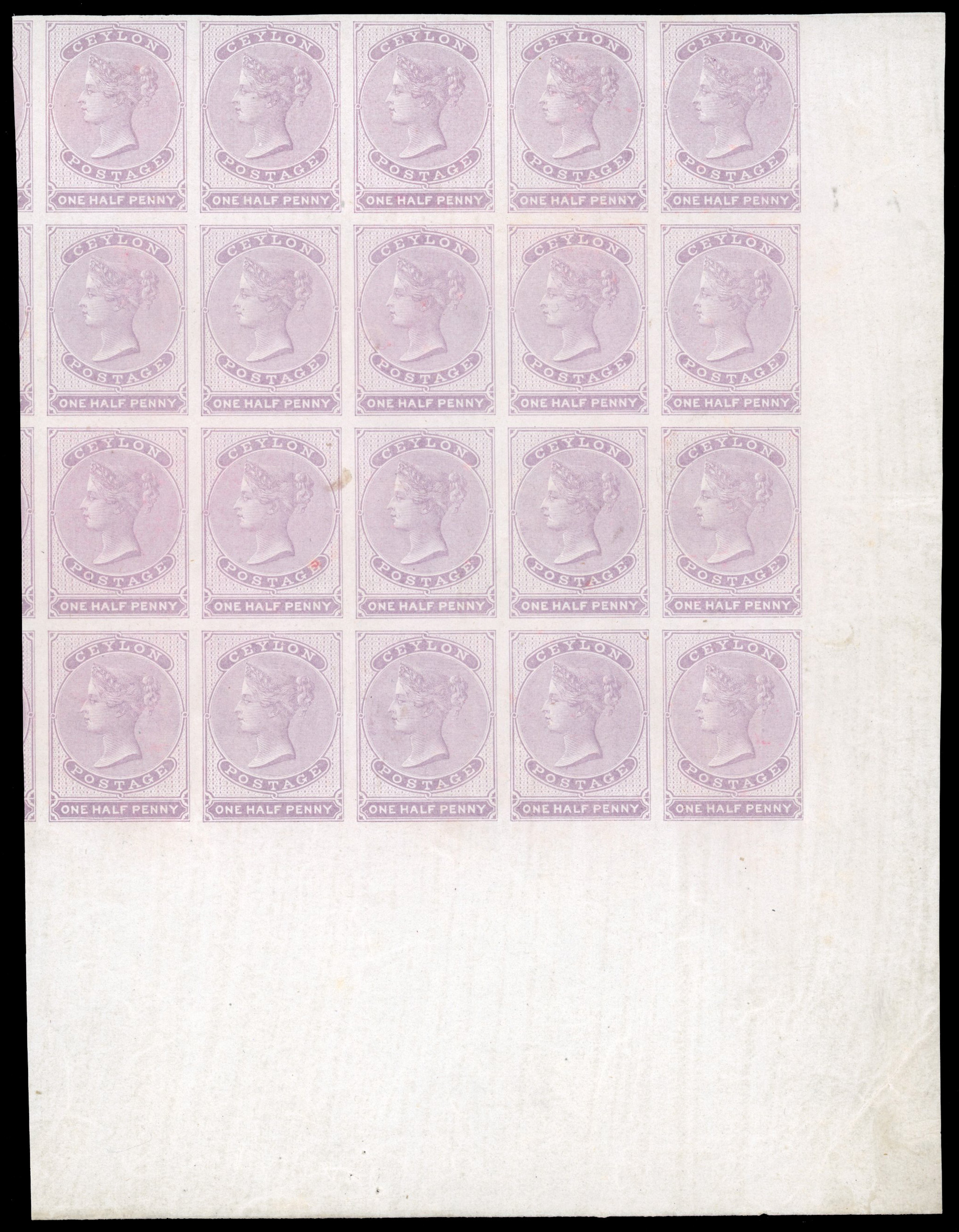 Ceylon SG 17 1857-64 ½d block of twenty mint