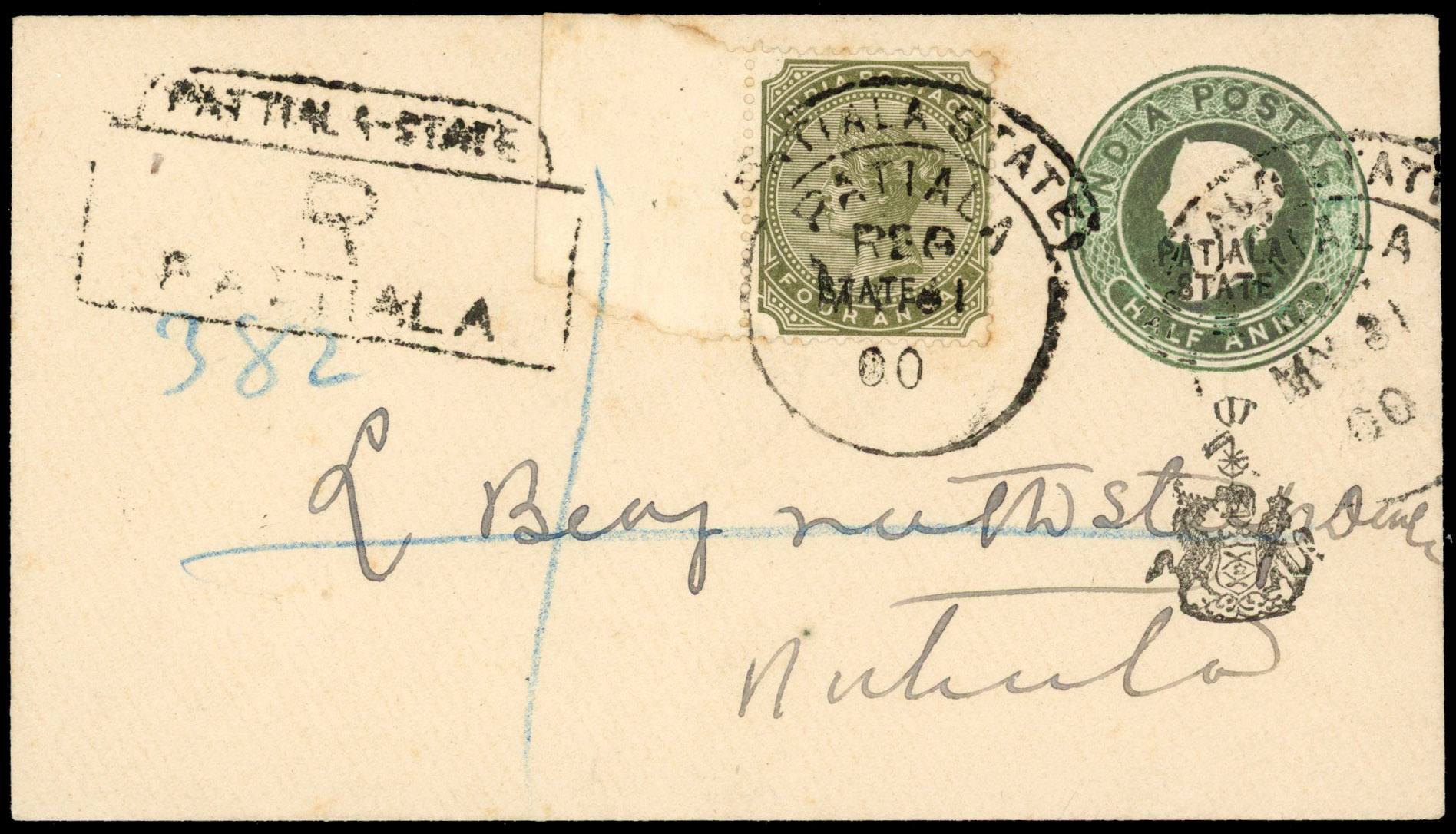 SG 21a Patiala omitted on cover 