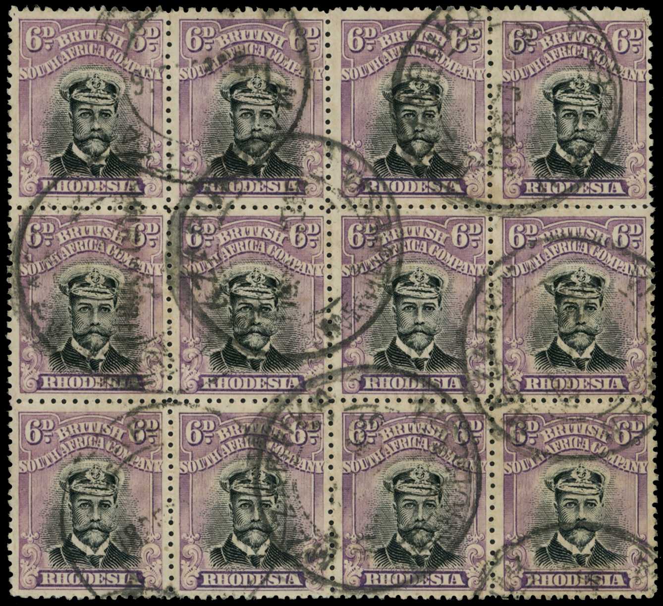 1913-7 6d Head Die II, perf 14. Used block...