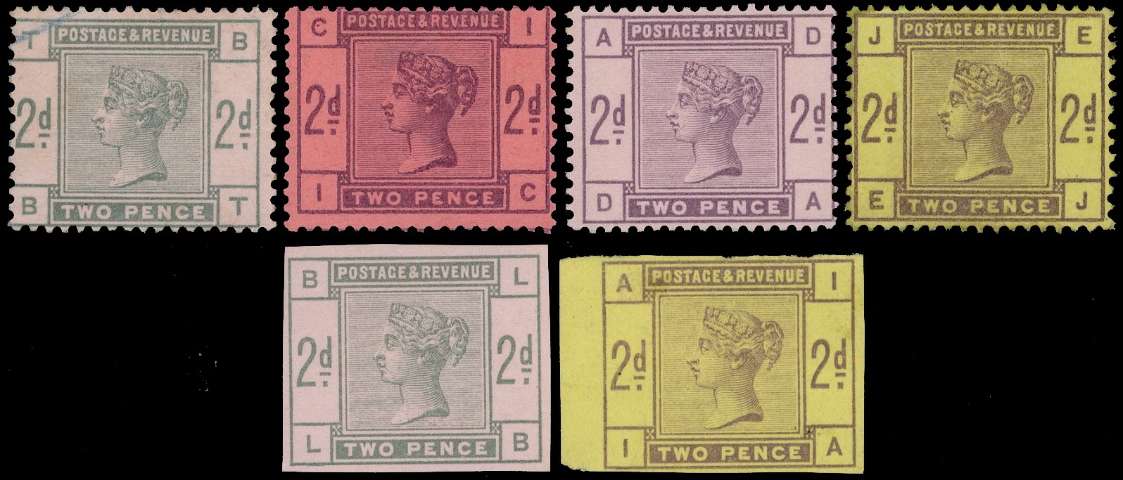 Great Britain 1883-84 2d colour trials group SG 189var 