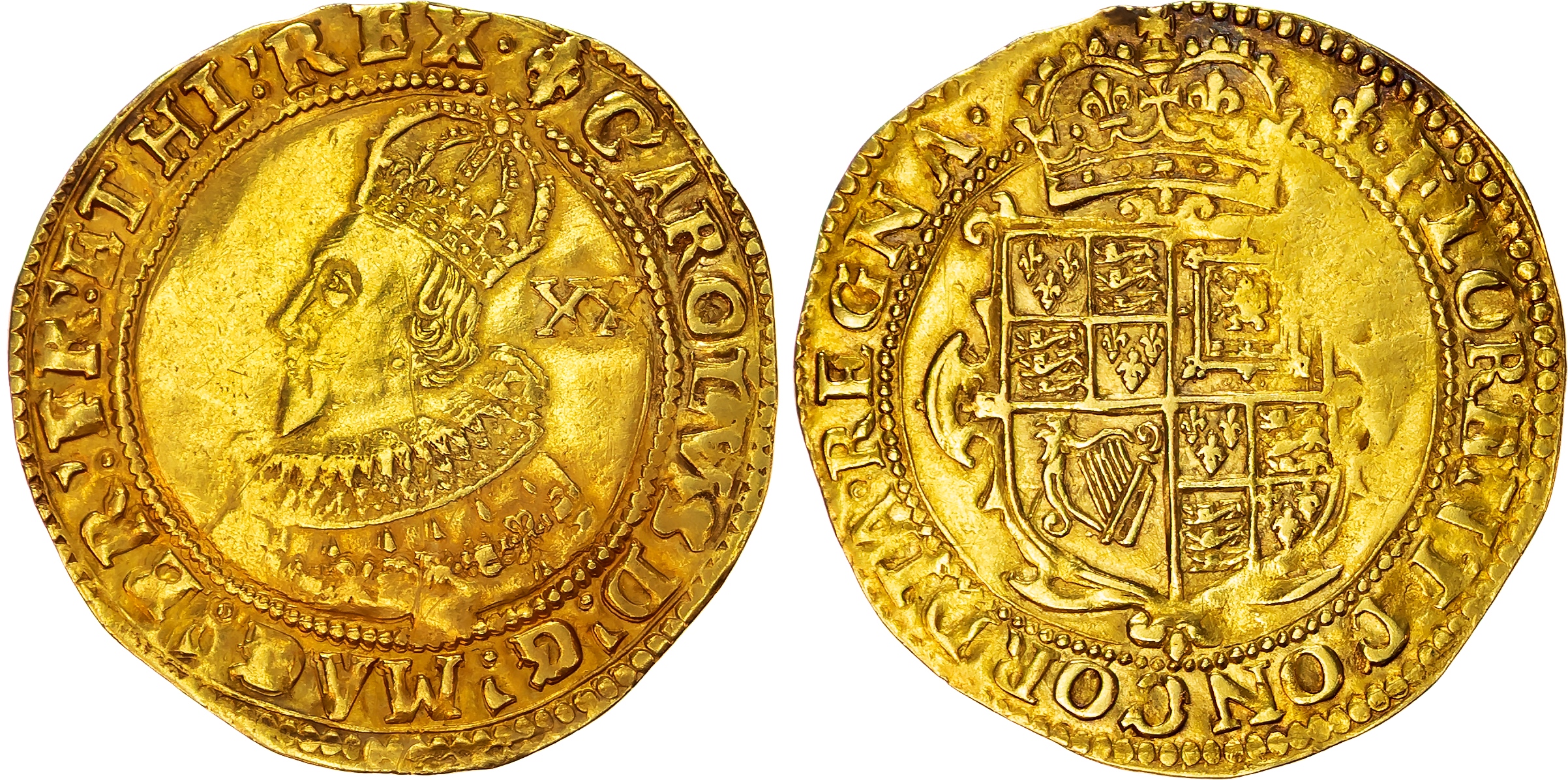 Charles I (1625‑1649), Unite, Group A, Class II, Tower (under King), · mm lis.
