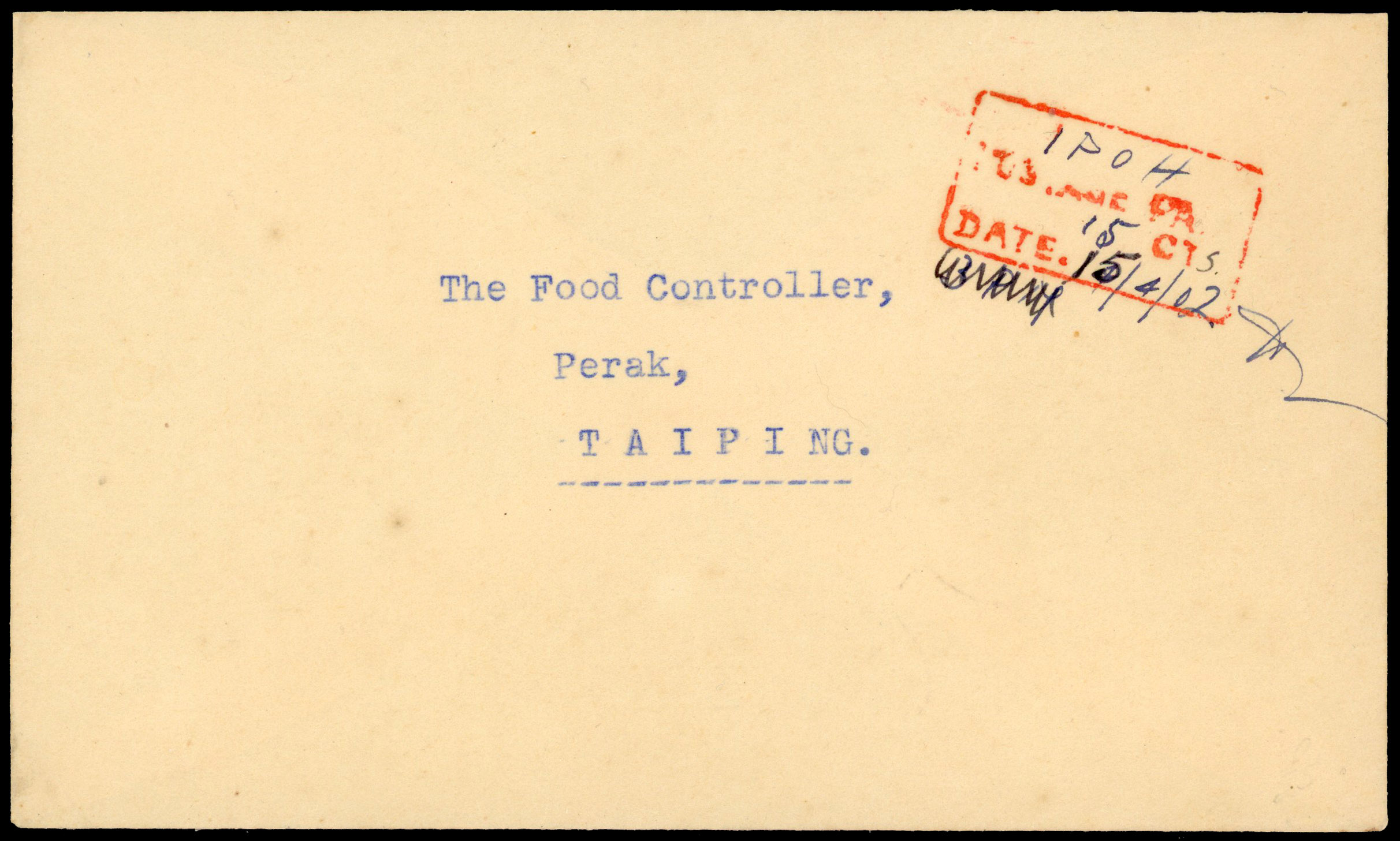 MJO 1942 stampless cover Ipoh