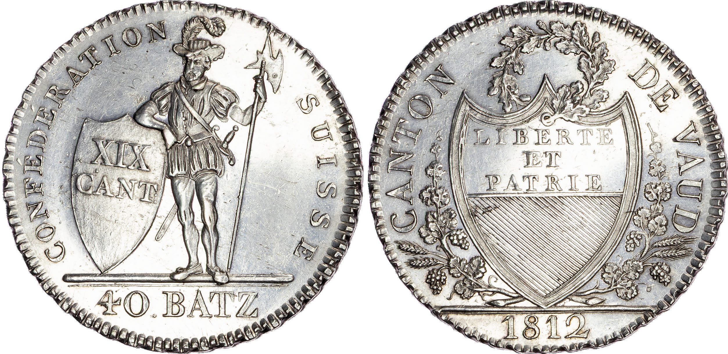 Switzerland, Vaud, silver 40 Batzen, 1812 - extremely rare