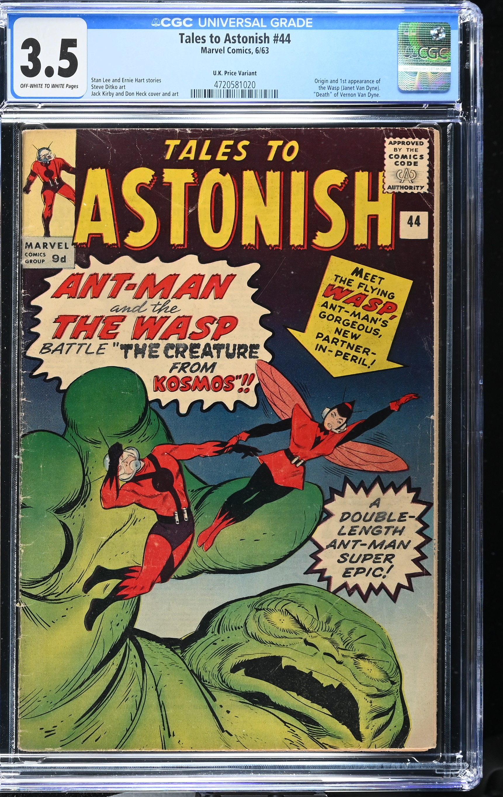 Tales to Astonish #44 CGC 3.5 U.K. Price Variant 1st Appearance of the Wasp (Marvel Comic, 1963) Off-White to White Pages