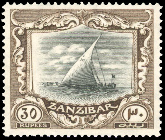 Zanzibar 1913 30r black and brown