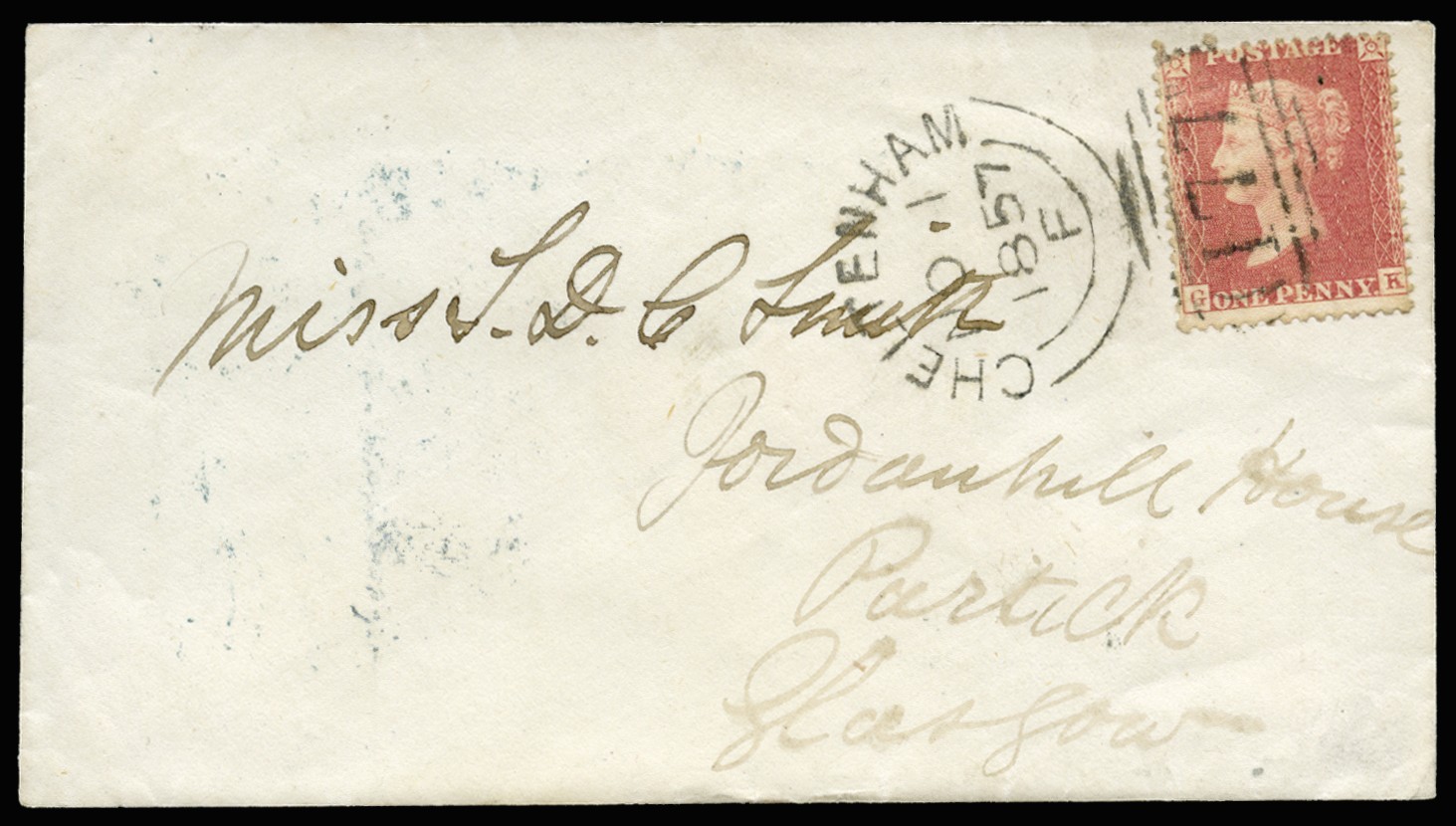 1857 1d Pale red Pl.47. Very fine used...