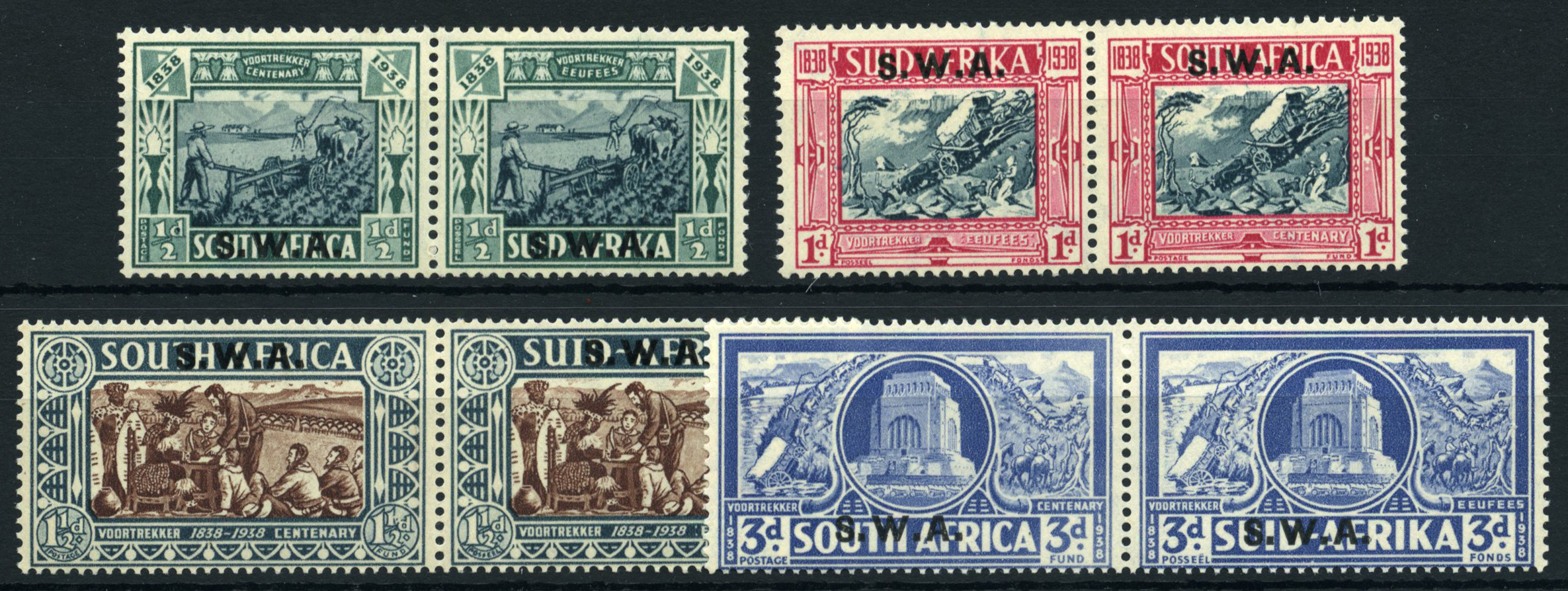 1938 Voortrekker Centenary Memorial Fund set of four, large part o.g. SG 105-108, cat...