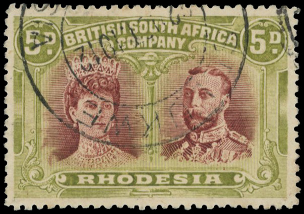 5d lake-brown and green SG 143a, #14 used