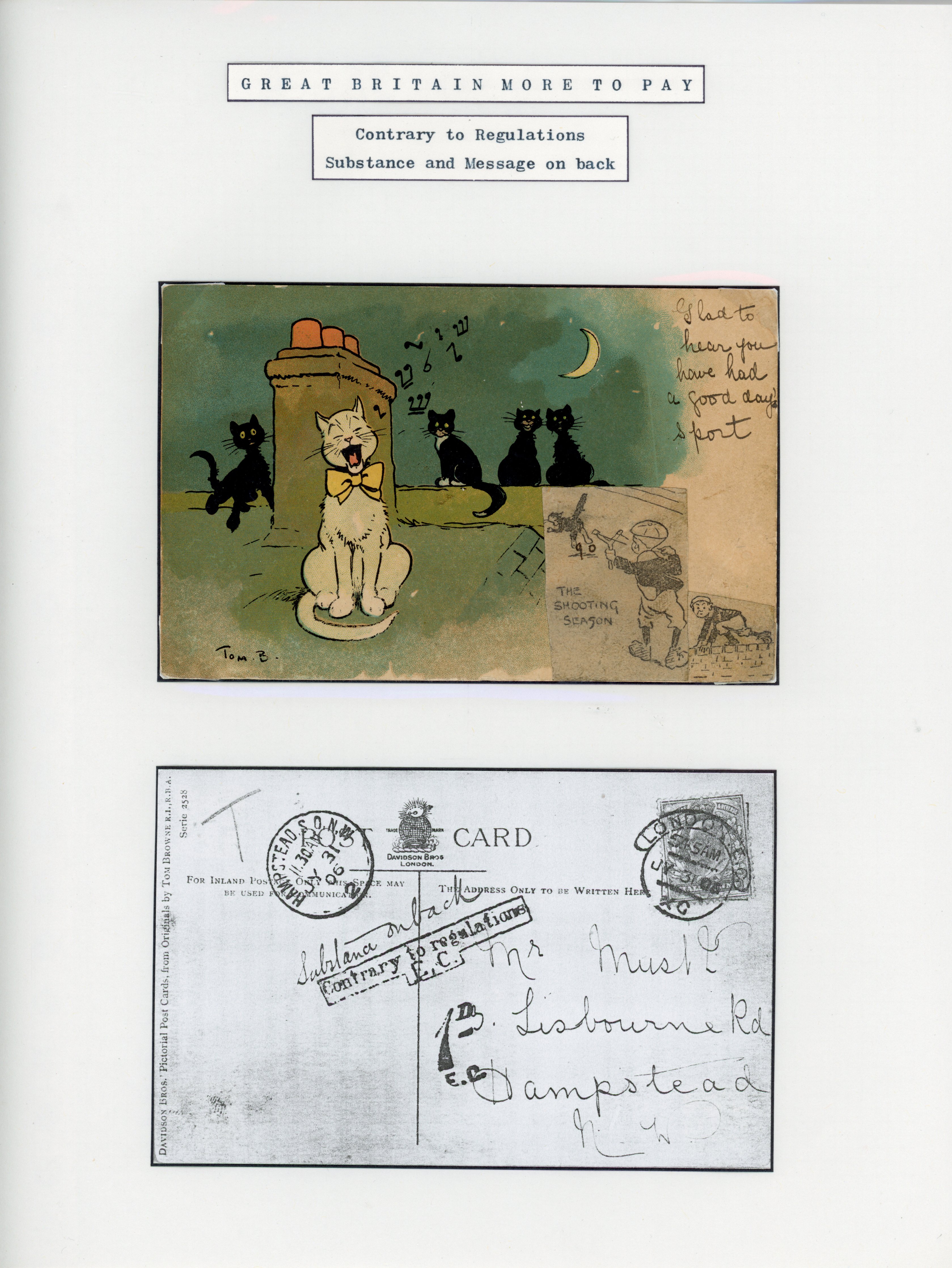 Great Britain 1906 novelty postcard with paper attached