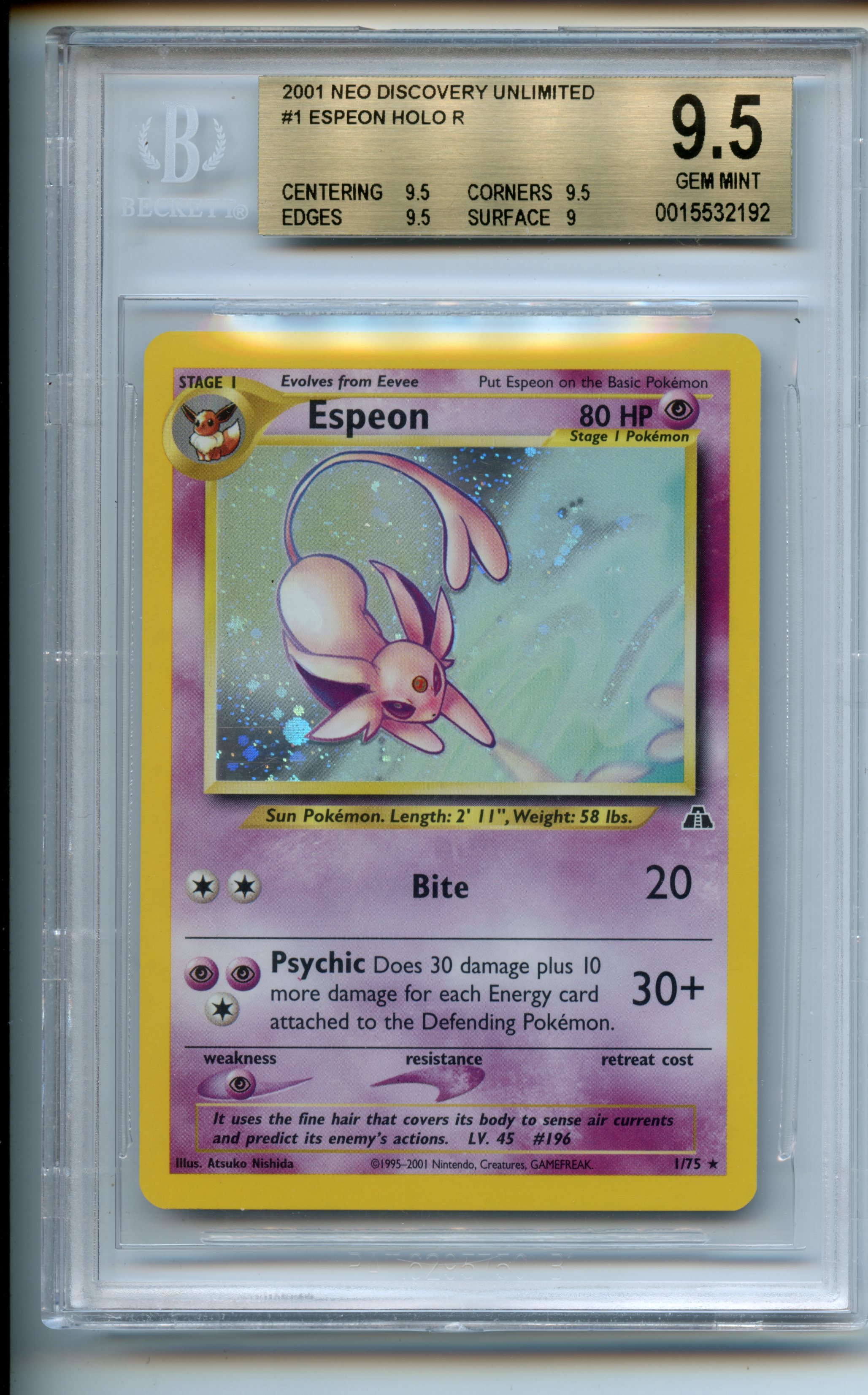 Pokemon TCG  - Espeon   - Neo Discovery - Beckett 9.5
