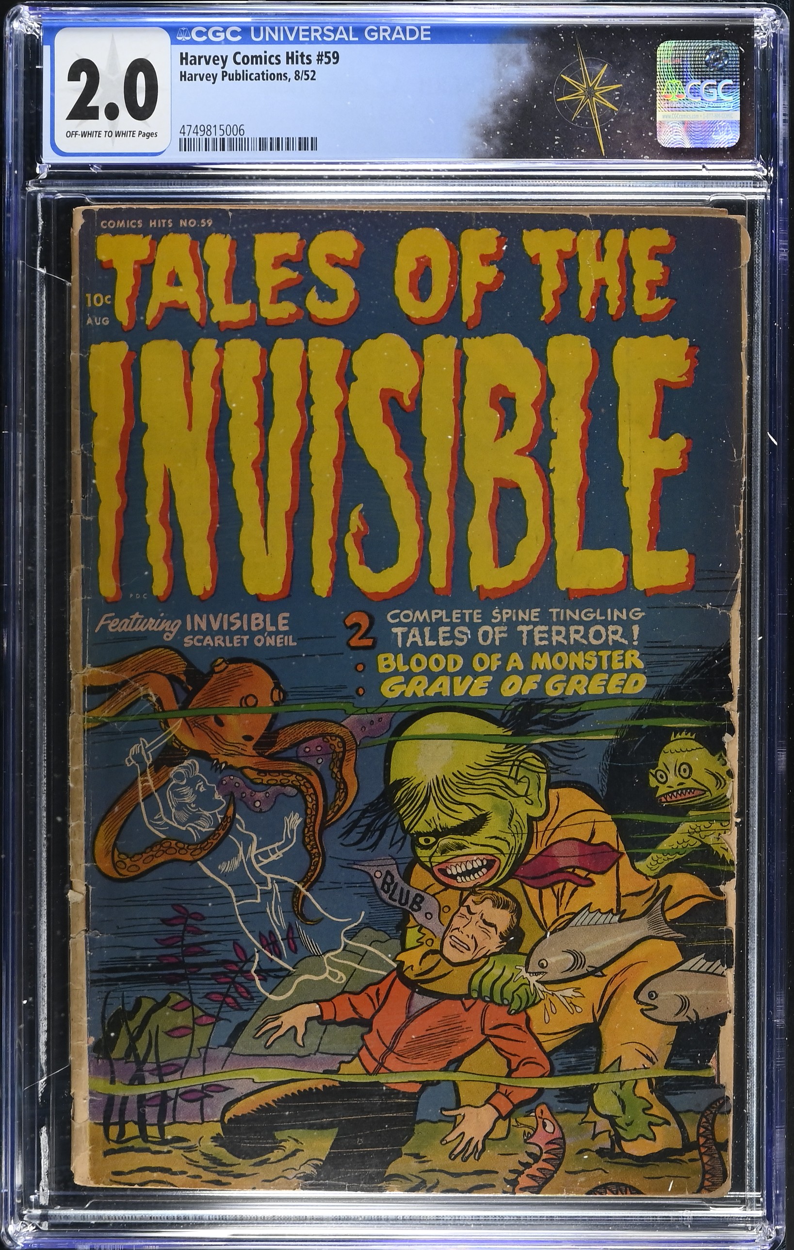 Harvey Comics Hits #59 CGC 2.0 Tales of the Invisible (Harvey Publications, 1952) Off-White to White Pages