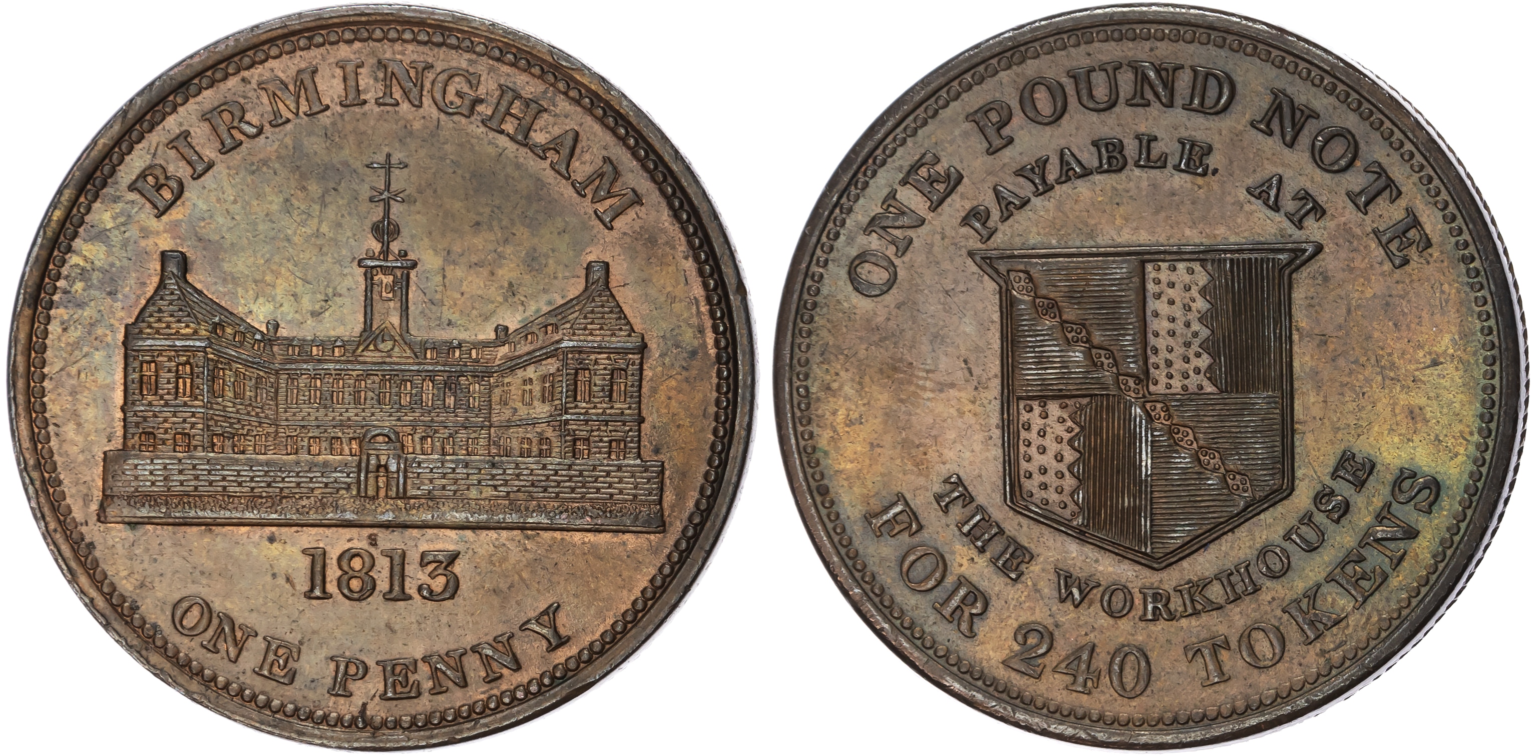BIRMINGHAM, Warks. Workhouse Penny 1813, Another but different date and minor spacing diffs. 37mm/29.12gm. (W …