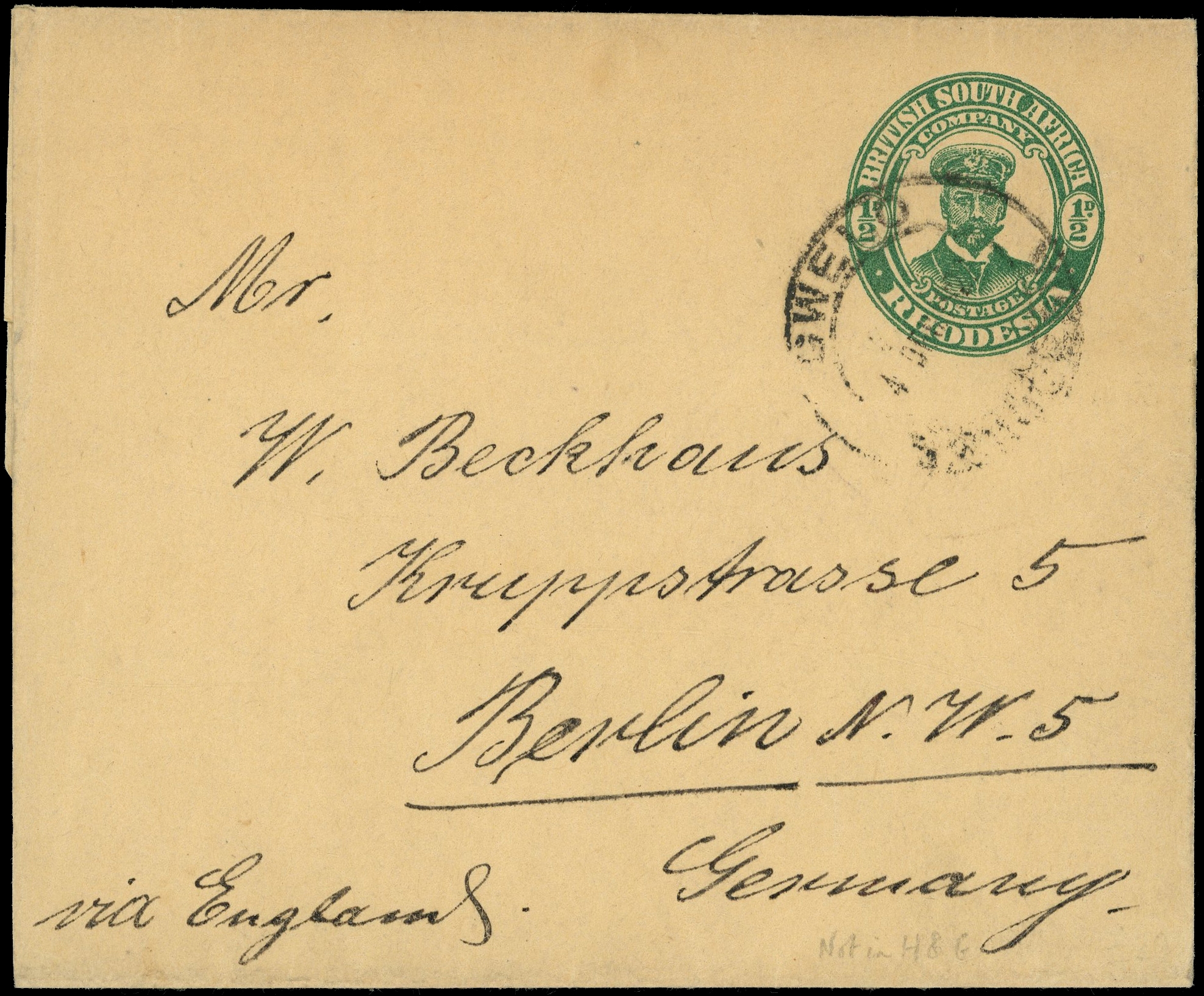 1923 ½d green "Admiral" newspaper wrapper used to Germany