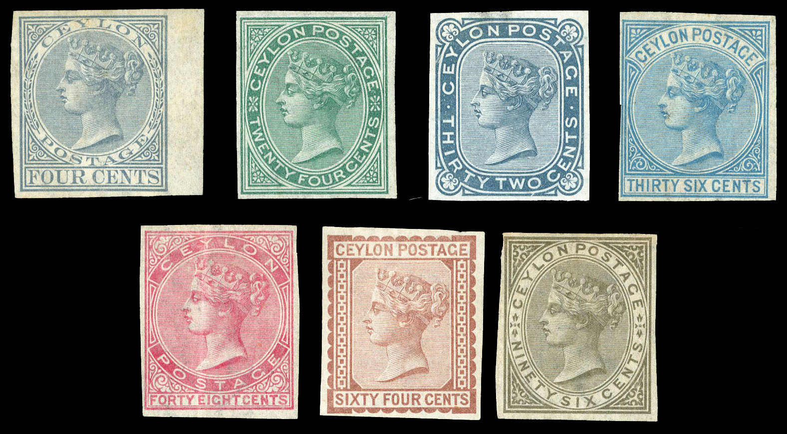 Ceylon 1872-80 imperf imprimaturs SG 122-131