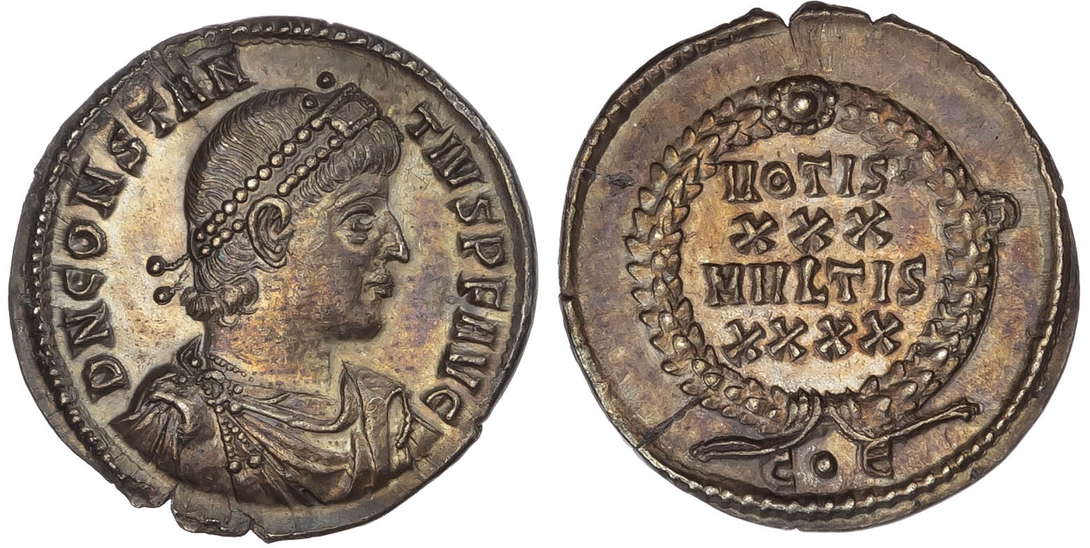 Constantius II (AD 337-361) AR Siliqua, Constantinople, Offi cina Є, AD 351-355, 3.11g.