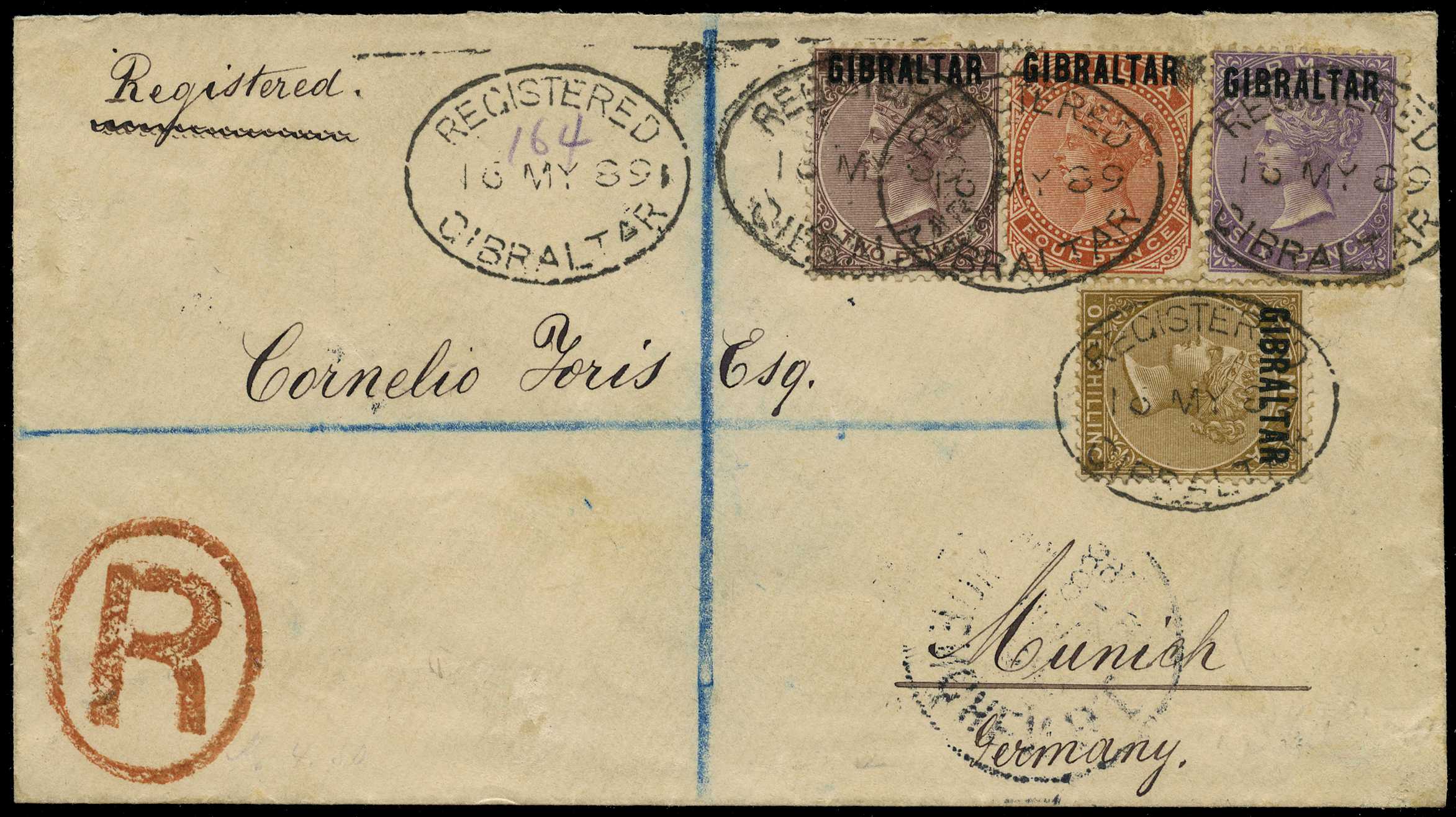 1889 cover bearing Bermuda overprints 2d, 4d,...