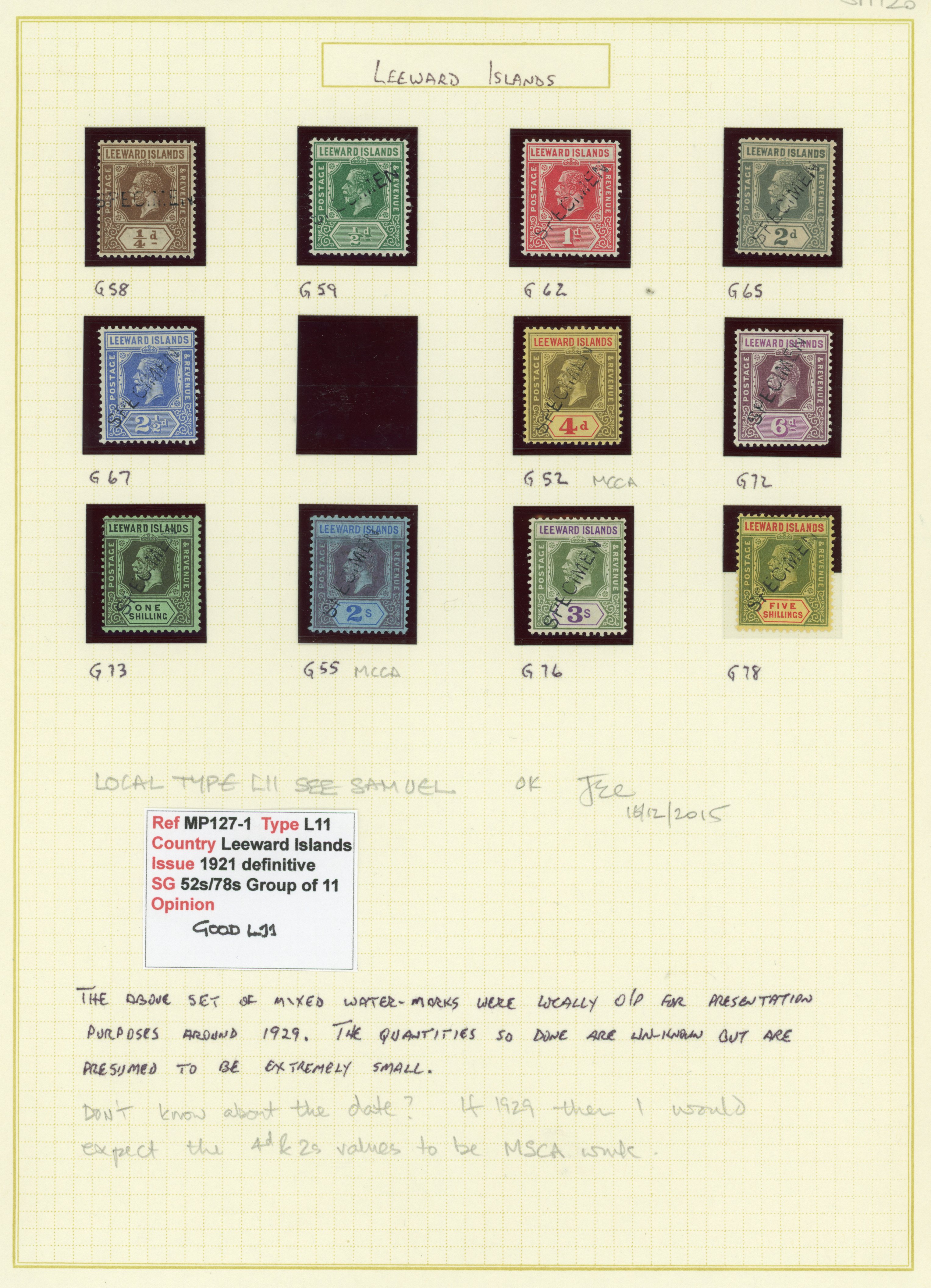 Leeward Islands SG 52s/78s Specimens