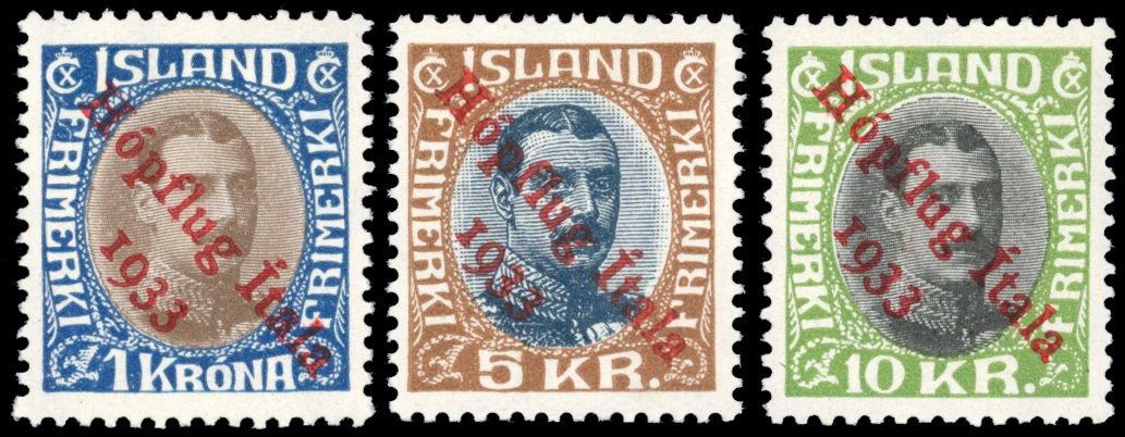 Iceland 1933 Balbo Airmail overprint set of three large part o.g.