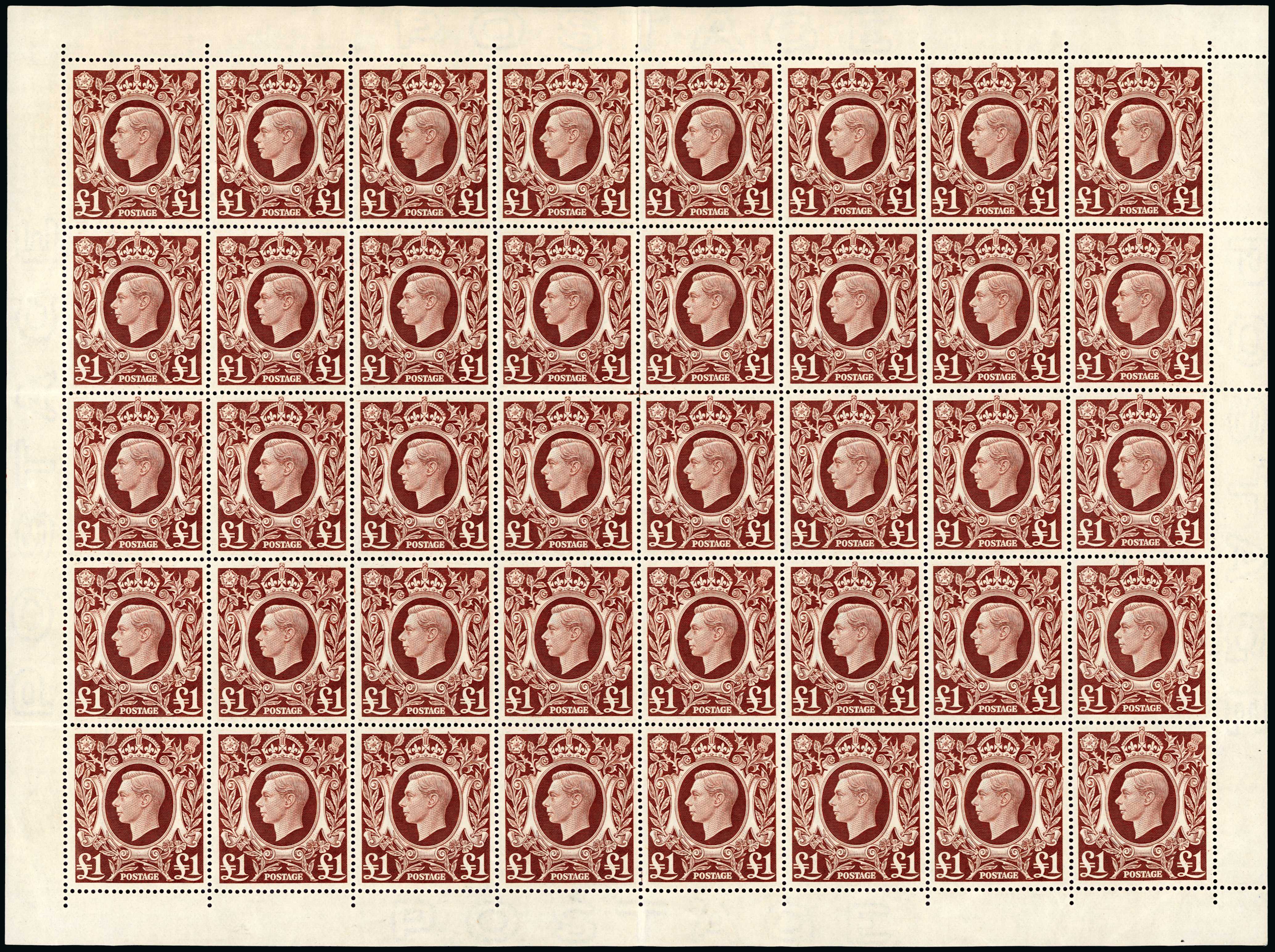 1948 £1 Brown mint sheet (SG478c)