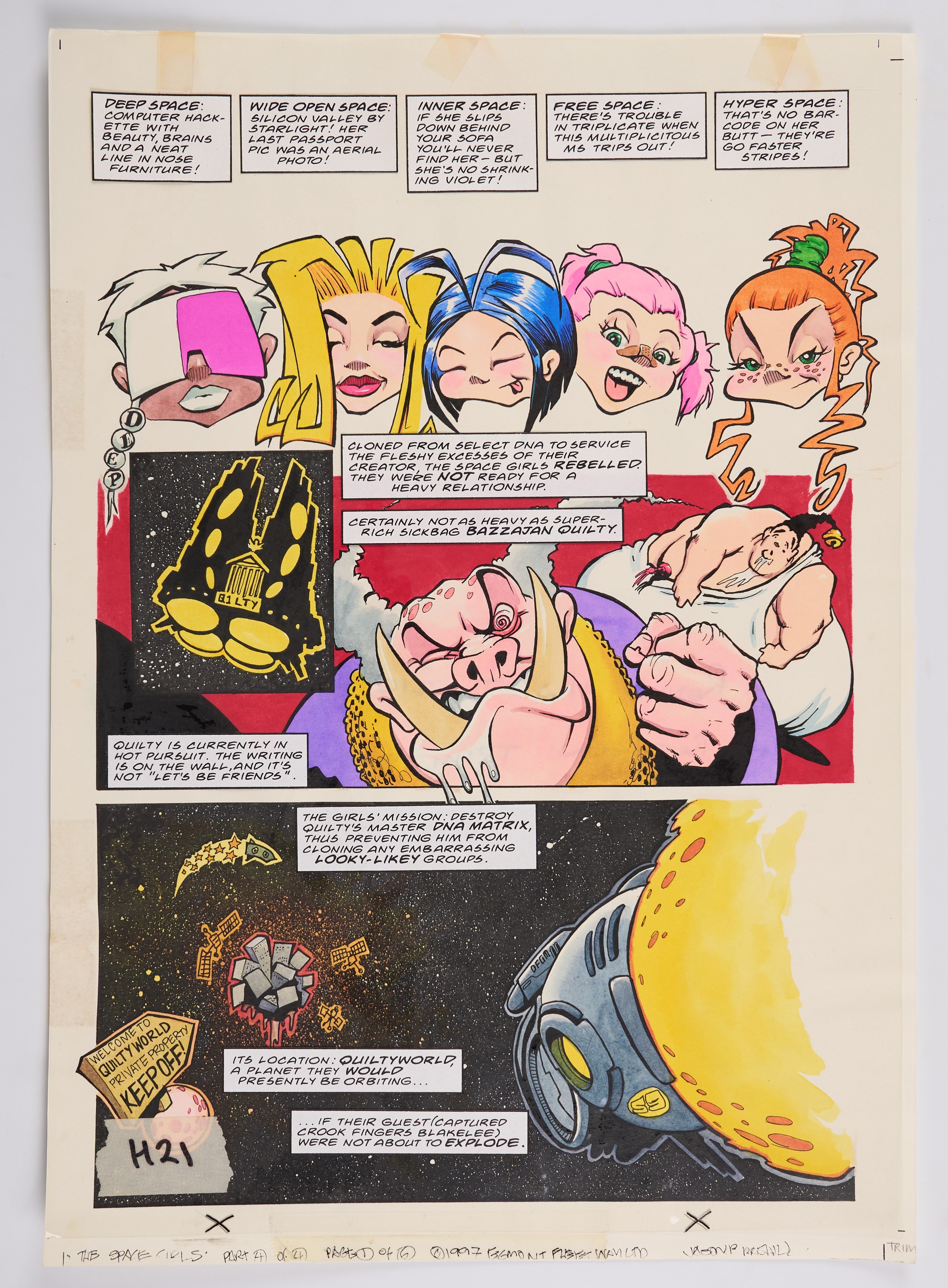 Jason Brashill 2000 AD Prog #1065 Space Girls Colour Story Pages Signed (Fleetway, 1997) Total 6